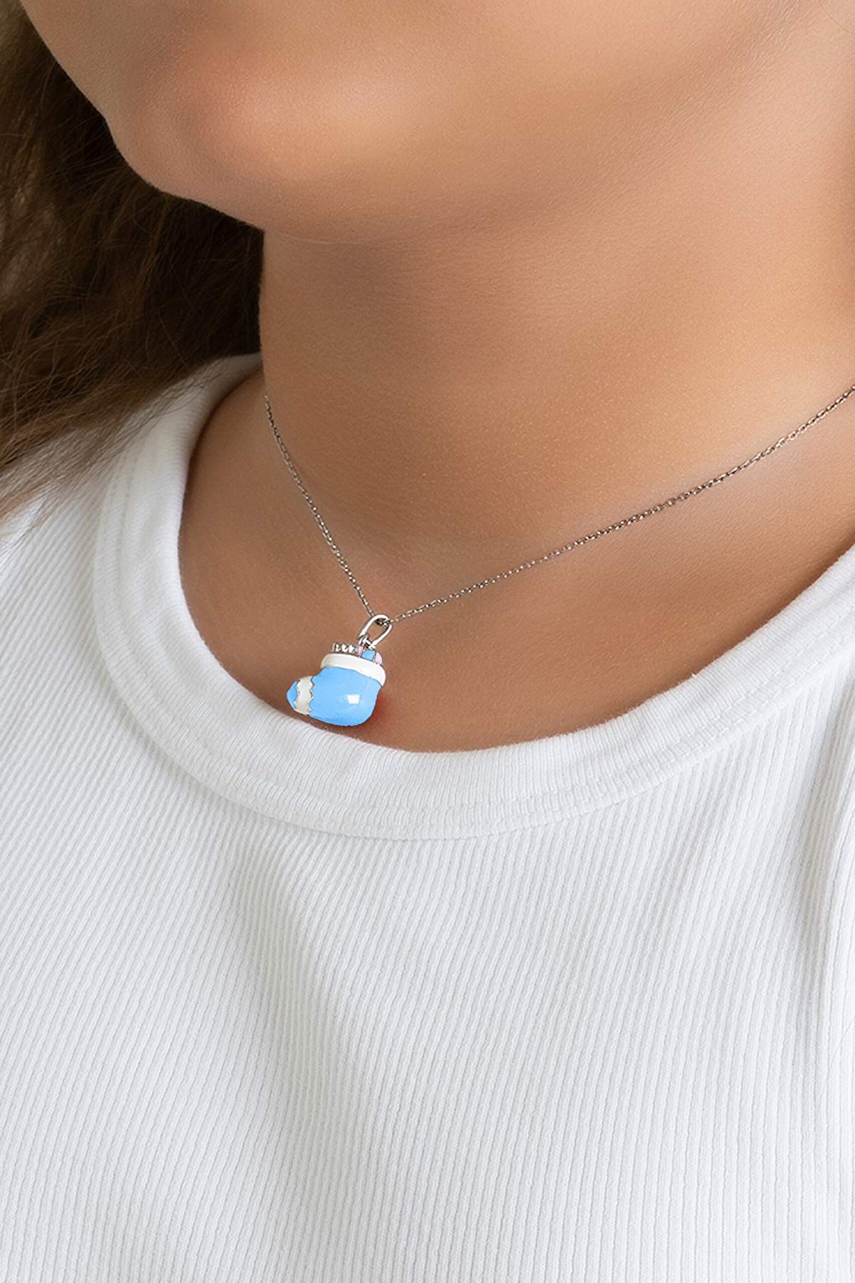 ⁠ Renkli Çorap 18 Ayar Beyaz Altın Kaplama 32 Cm Gümüş Çocuk Kolye_3}