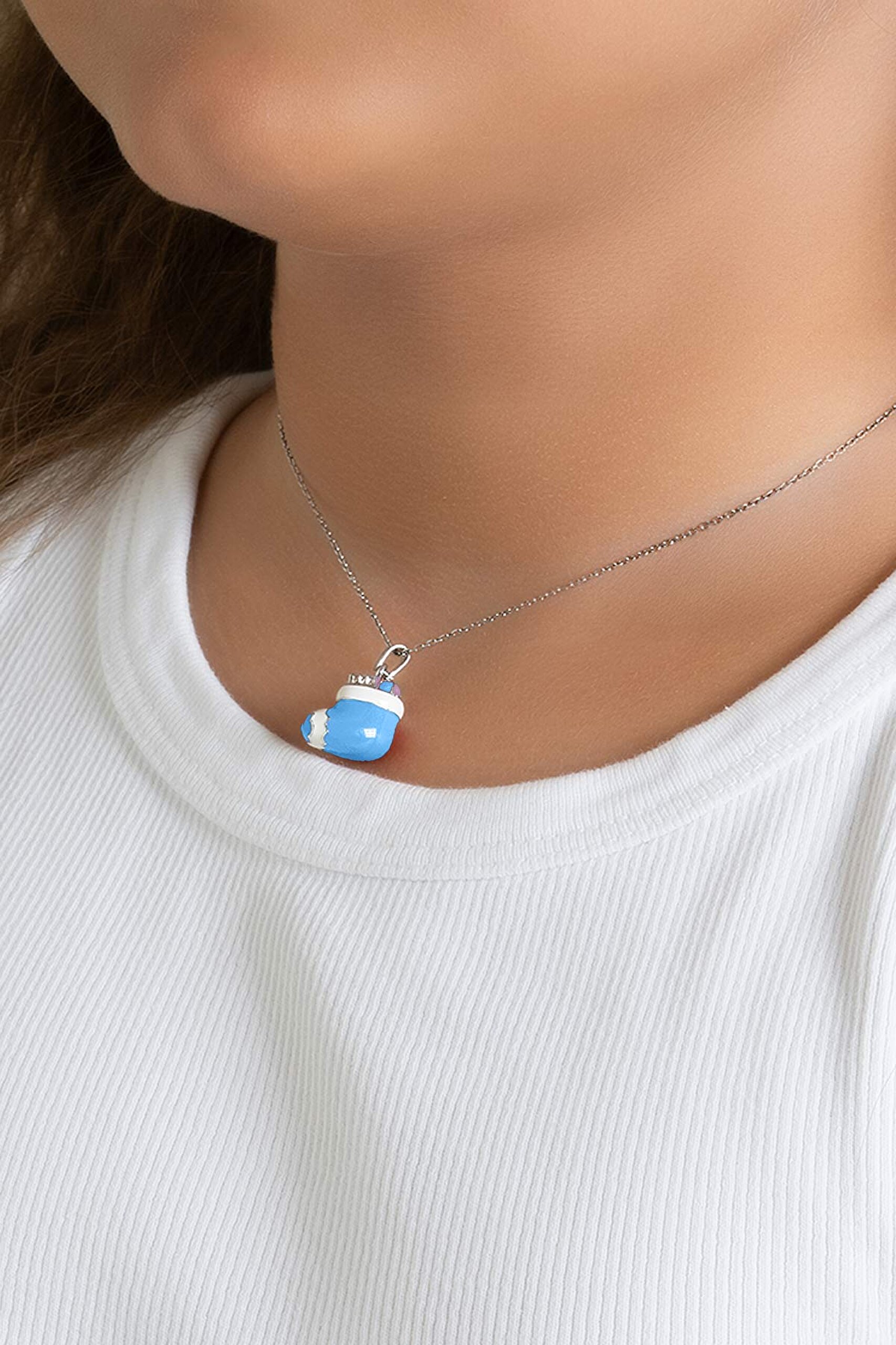 ⁠ Renkli Çorap 18 Ayar Beyaz Altın Kaplama 32 Cm Gümüş Çocuk Kolye_1}