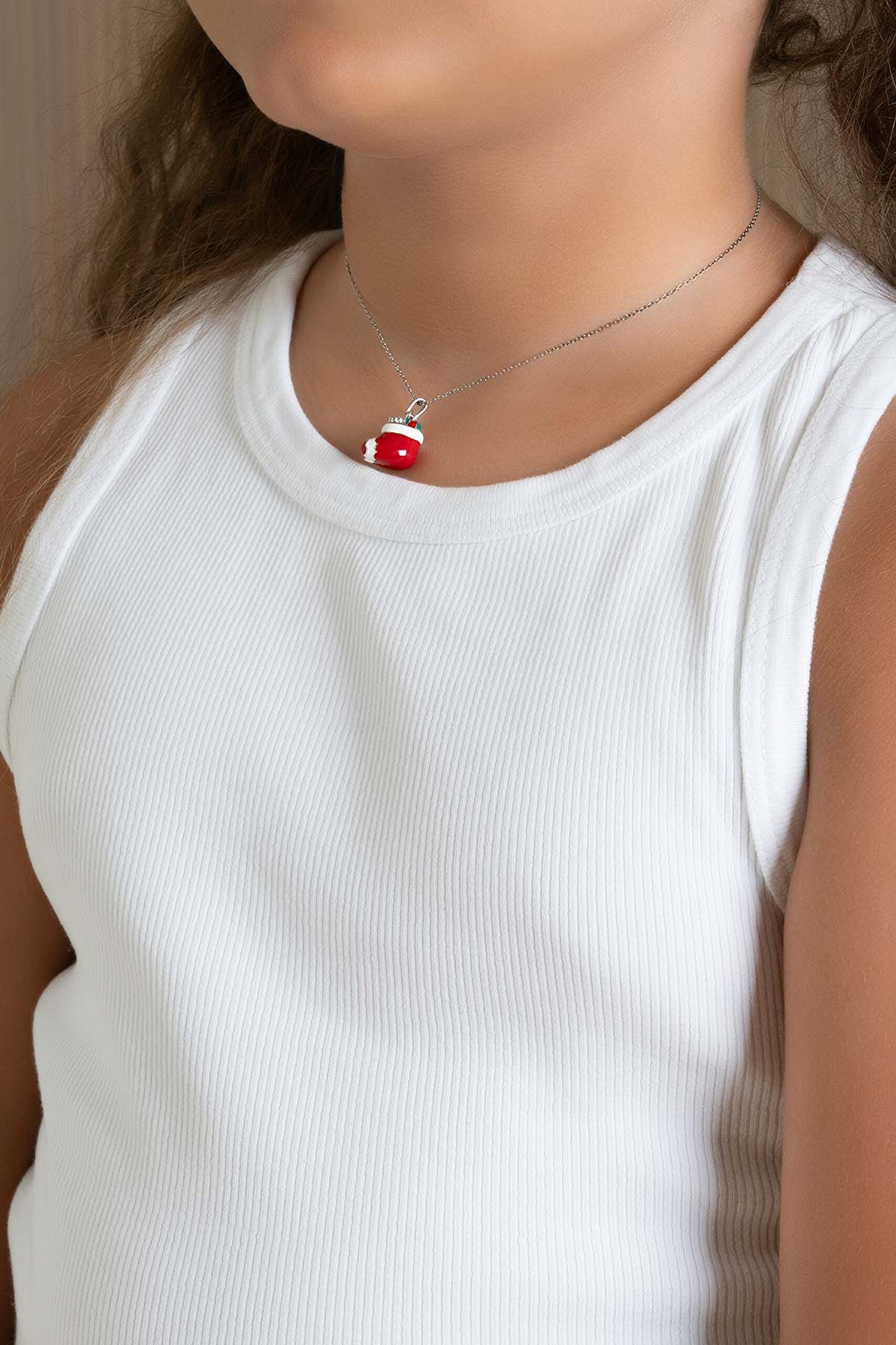 ⁠ Renkli Çorap 18 Ayar Beyaz Altın Kaplama 32 Cm Gümüş Çocuk Kolye_3}