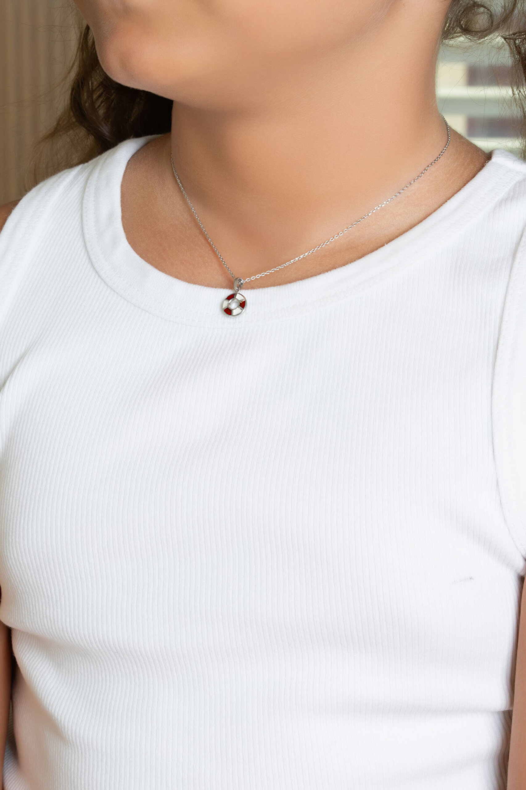 Lifesaver 18 Ayar Beyaz Altın Kaplama Gümüş Çocuk Kolye - 3