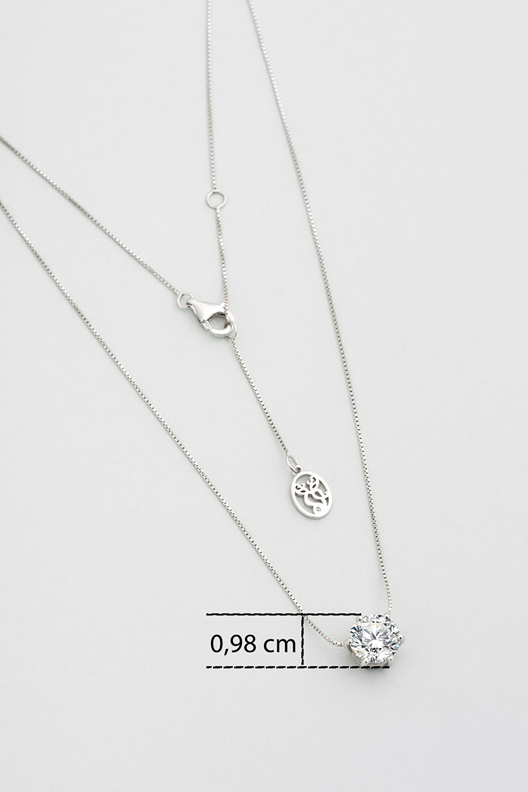 ⁠ Mozanit Esintisi 18 Ayar Beyaz Altın Kaplama 43 Cm Gümüş Tektaş Kolye_2}