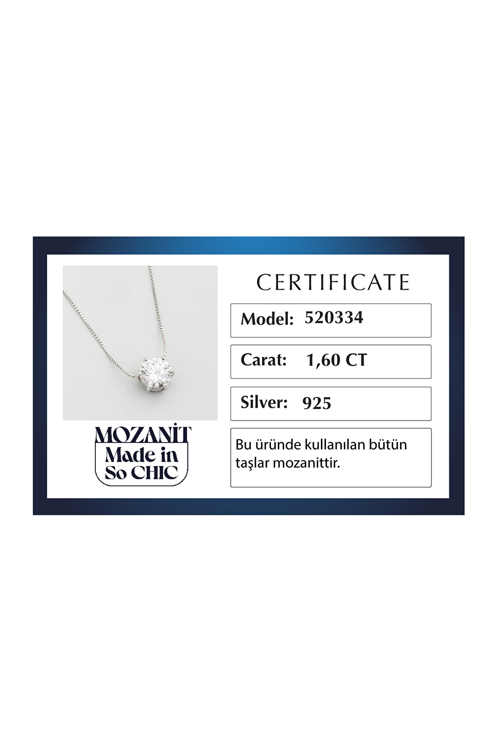 ⁠ Mozanit Esintisi 18 Ayar Beyaz Altın Kaplama 43 Cm Gümüş Tektaş Kolye_5}