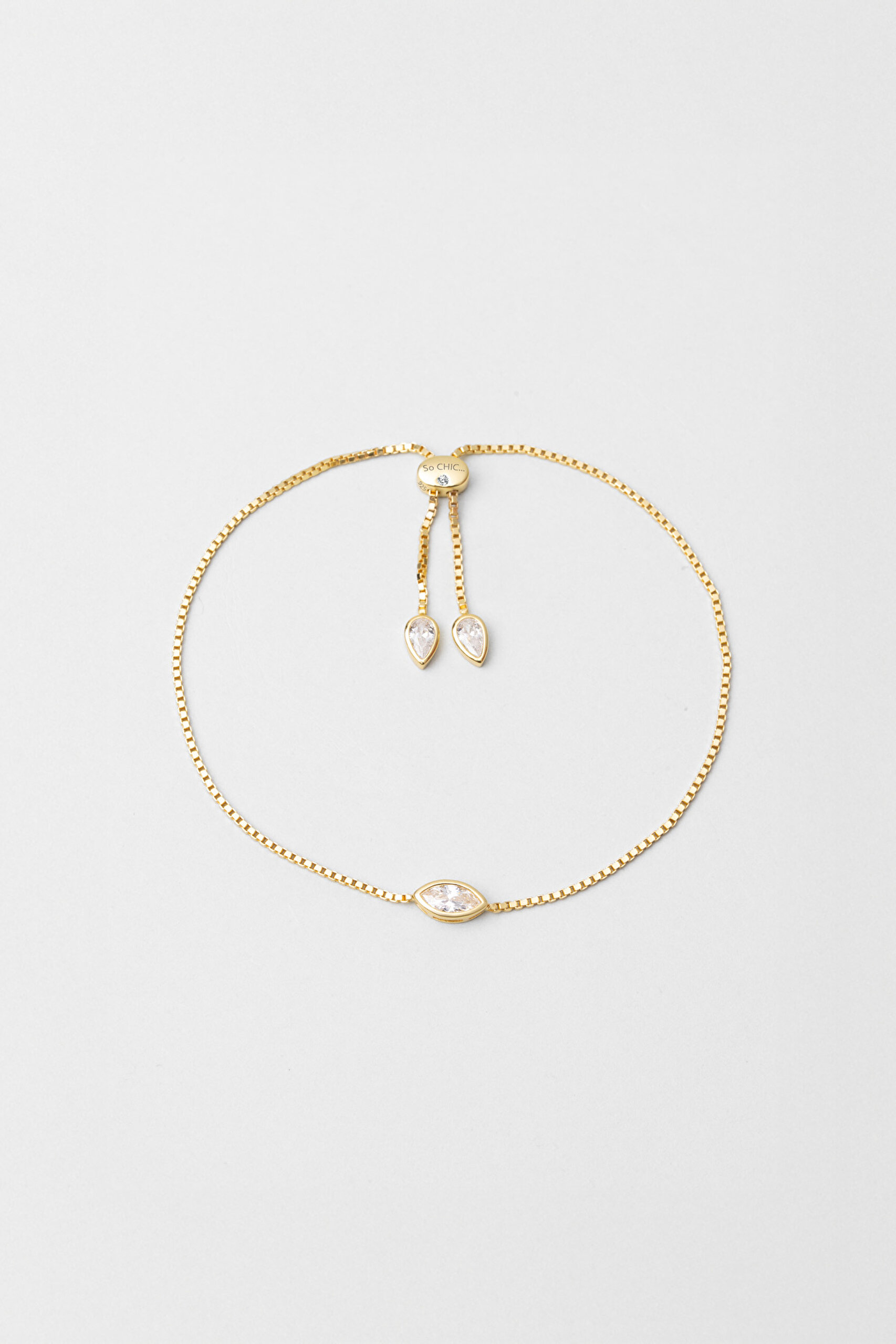 ⁠ Vera 18 Ayar Sarı Altın Kaplama Ayarlanabilir Gümüş Bileklik_0}