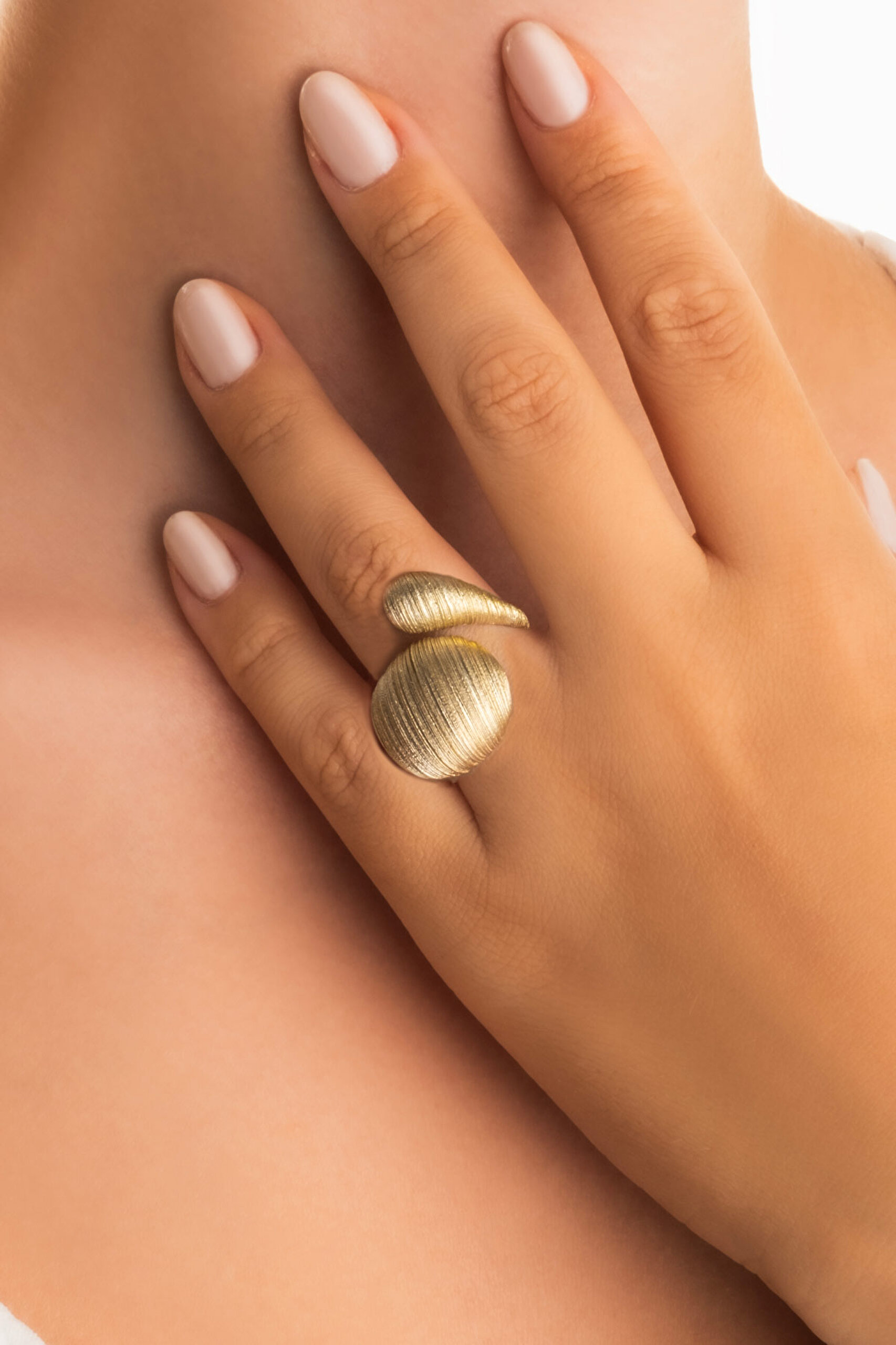 ⁠ Mirena Damla 18 Ayar Sarı Altın Kaplama Gümüş Yüzük_1}