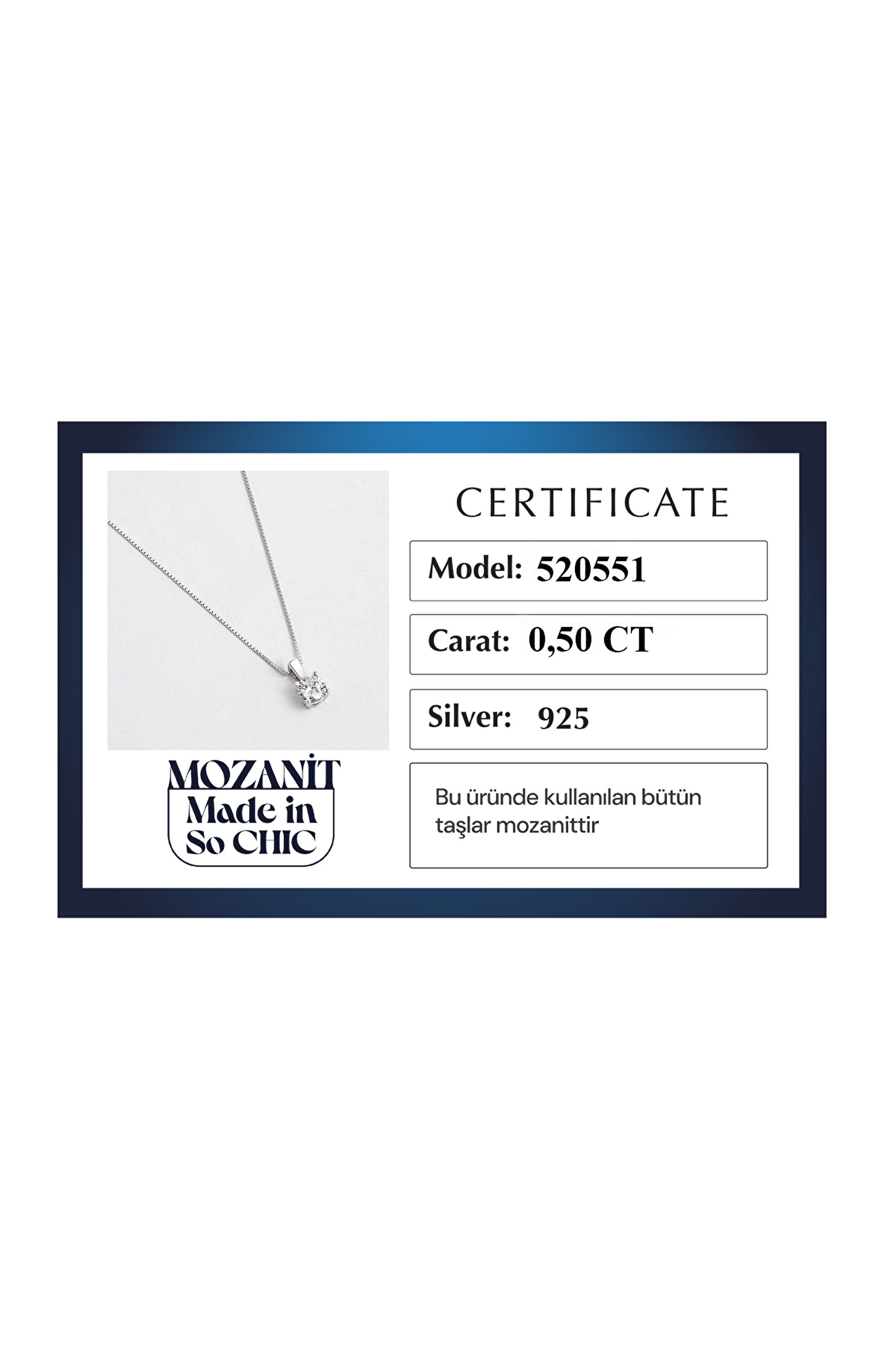 ⁠ Mozanit Dokunuşu 18 Ayar Beyaz Altın Kaplama 45 Cm Gümüş Tektaş Kolye_6}