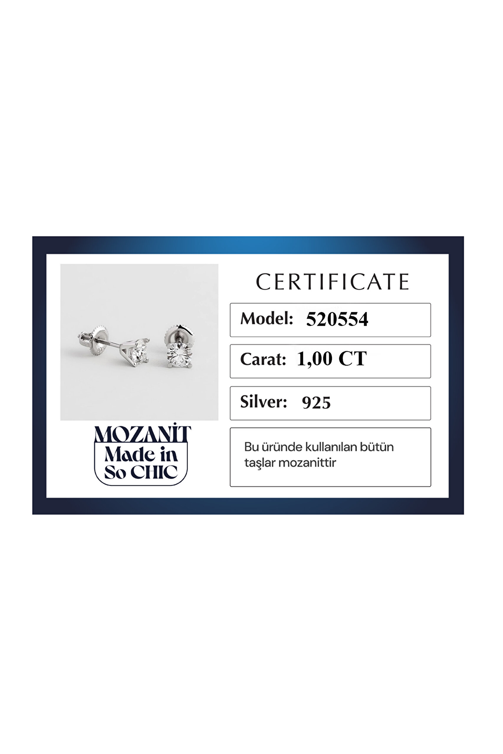 ⁠ Mozanit Dokunuşu 18 Ayar Beyaz Altın Kaplama Gümüş Tektaş Küpe_5}