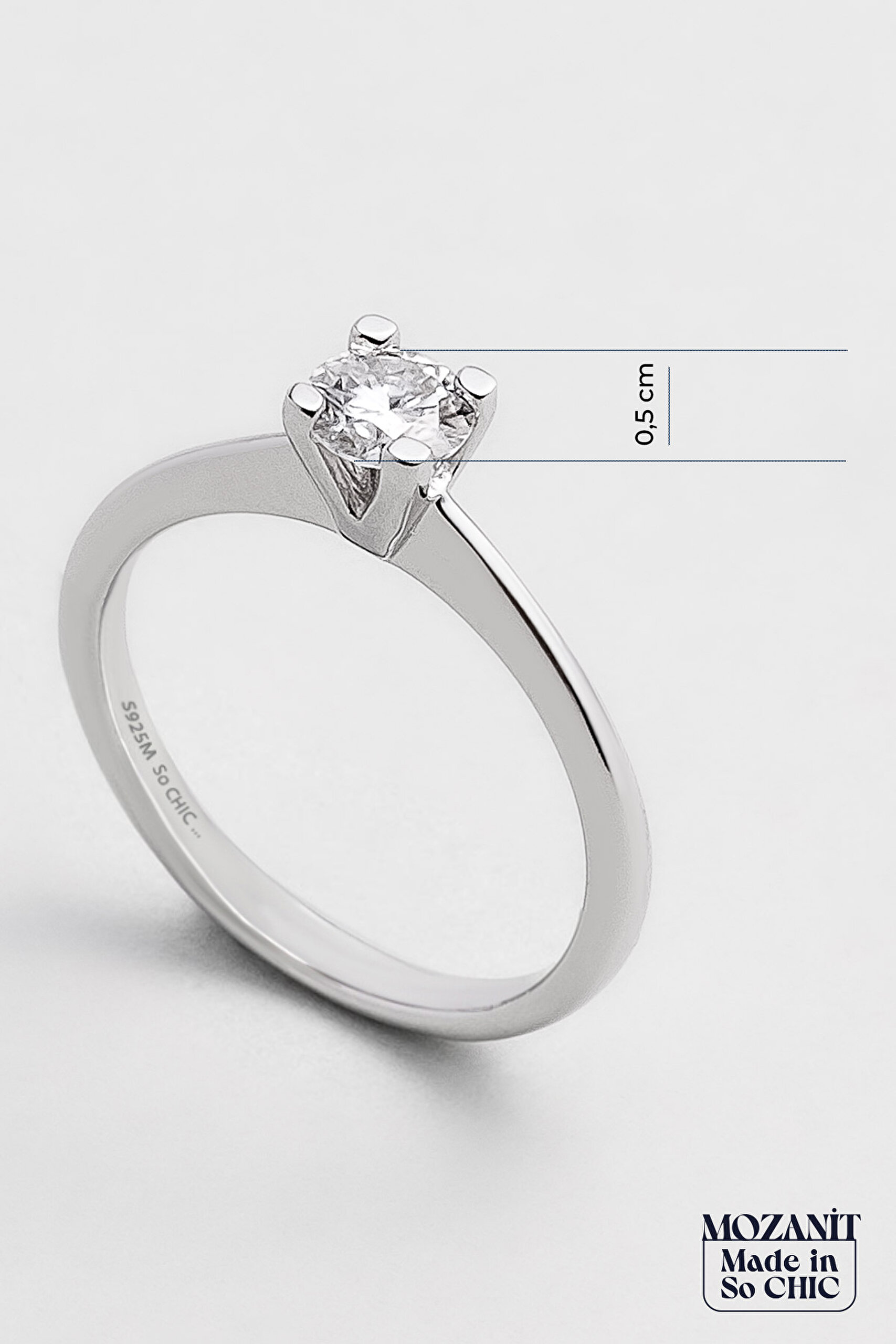 ⁠ Mozanit Dokunuşu 18 Ayar Beyaz Altın Kaplama Gümüş Tektaş Yüzük_2}