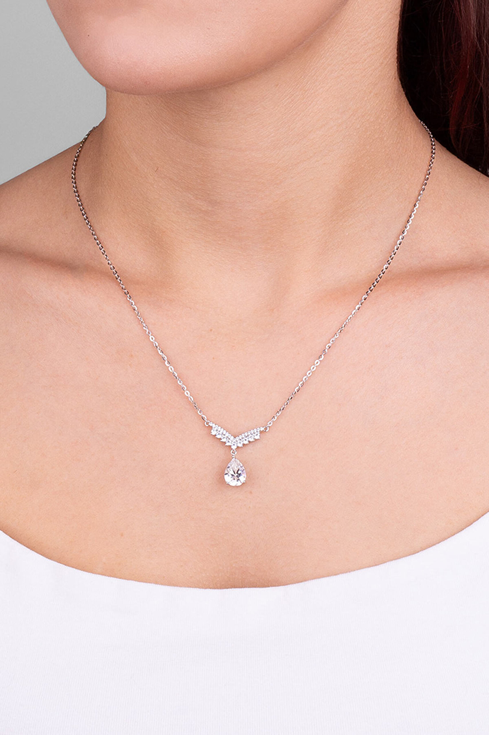 ⁠ Mozanit Charlotte 18 Ayar Beyaz Altın Kaplama 46 Cm Gümüş Kolye_1}