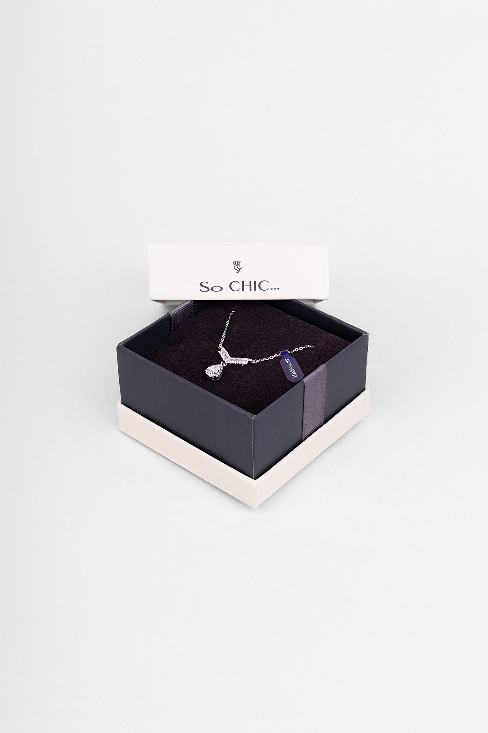 ⁠ Mozanit Charlotte 18 Ayar Beyaz Altın Kaplama 46 Cm Gümüş Kolye_6}