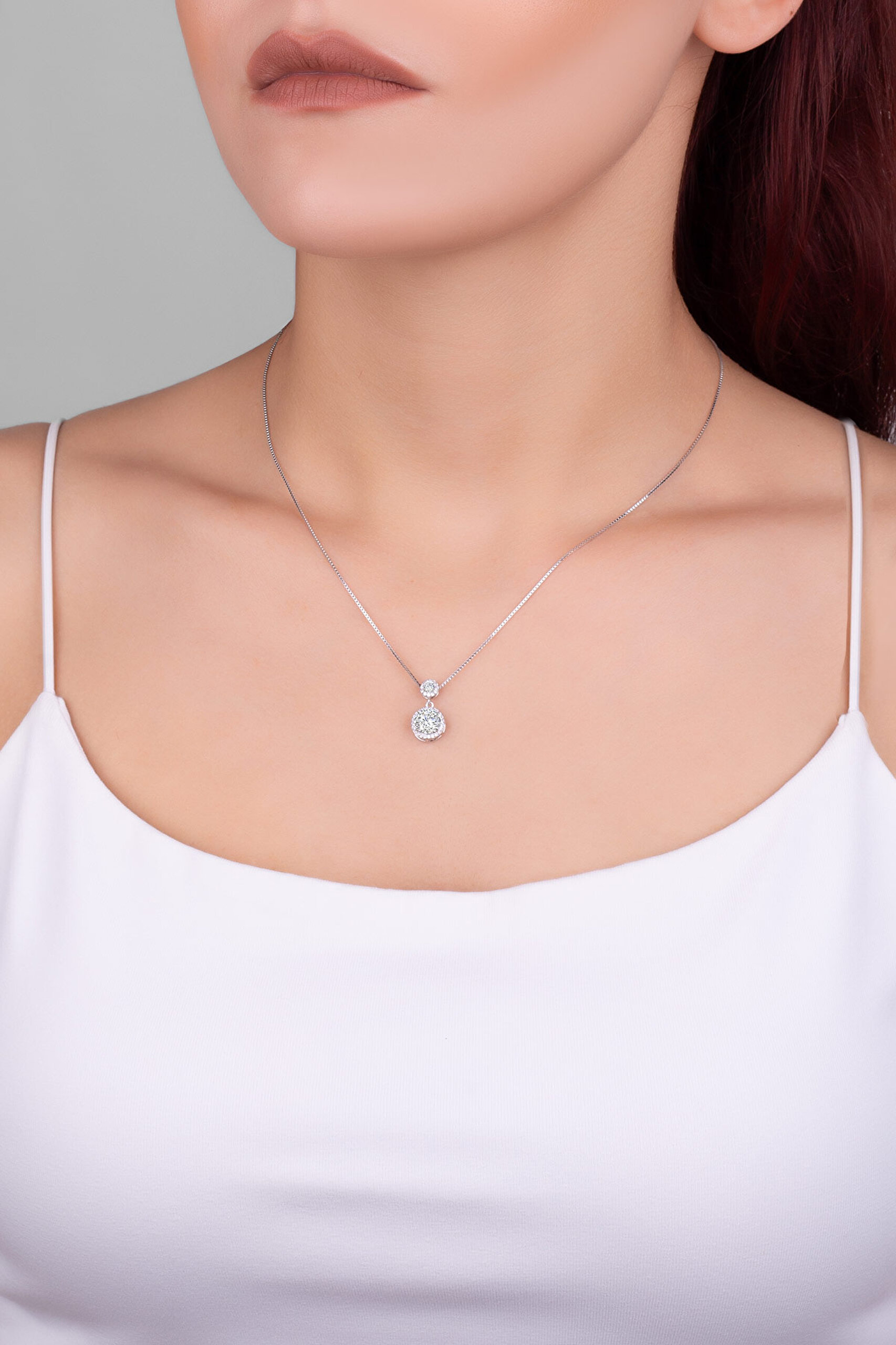 Mozanit Yolu 18 Ayar Beyaz Altın Kaplama 46 Cm Gümüş Kolye - 3