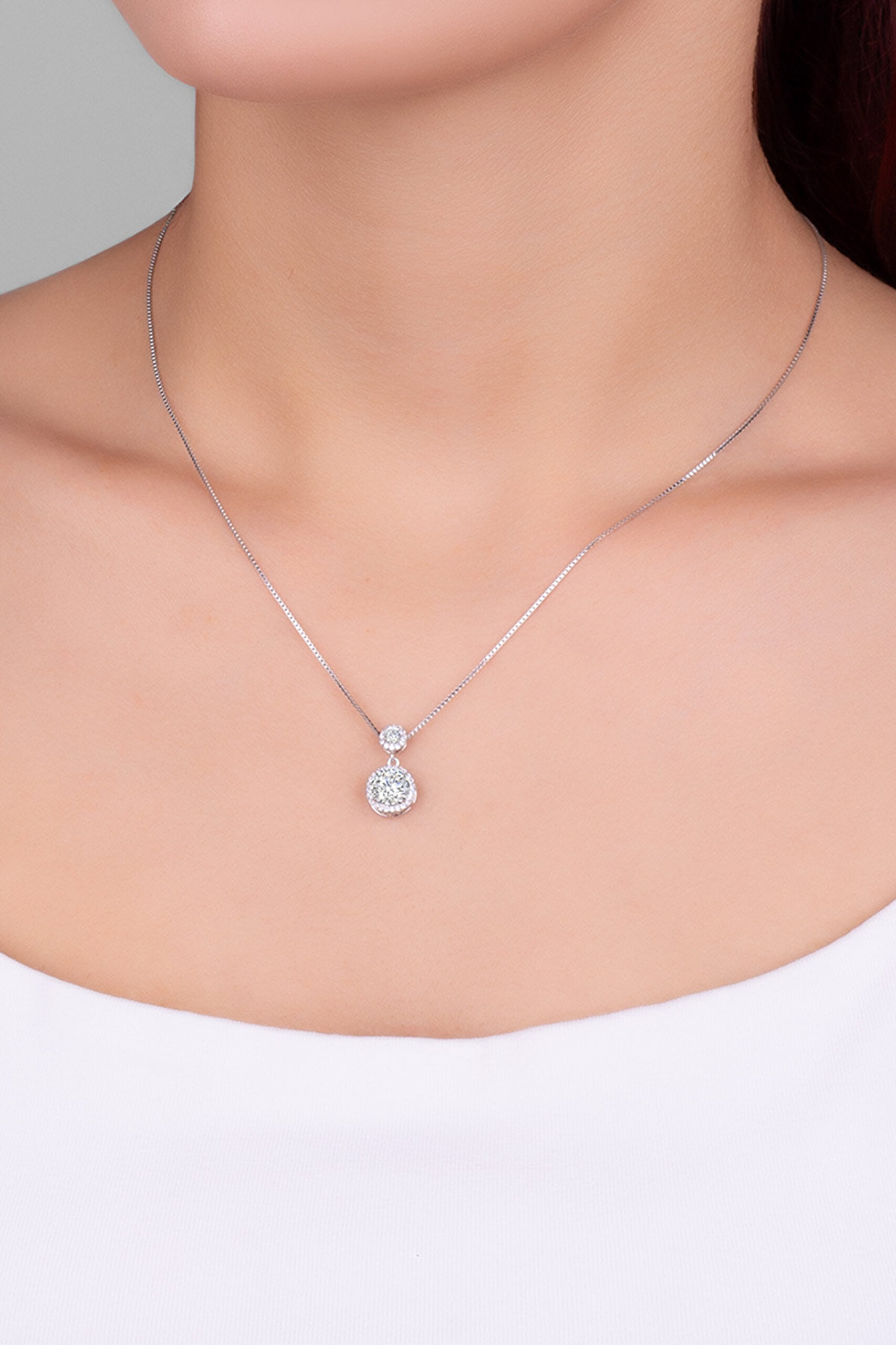 Mozanit Yolu 18 Ayar Beyaz Altın Kaplama 46 Cm Gümüş Kolye - 1