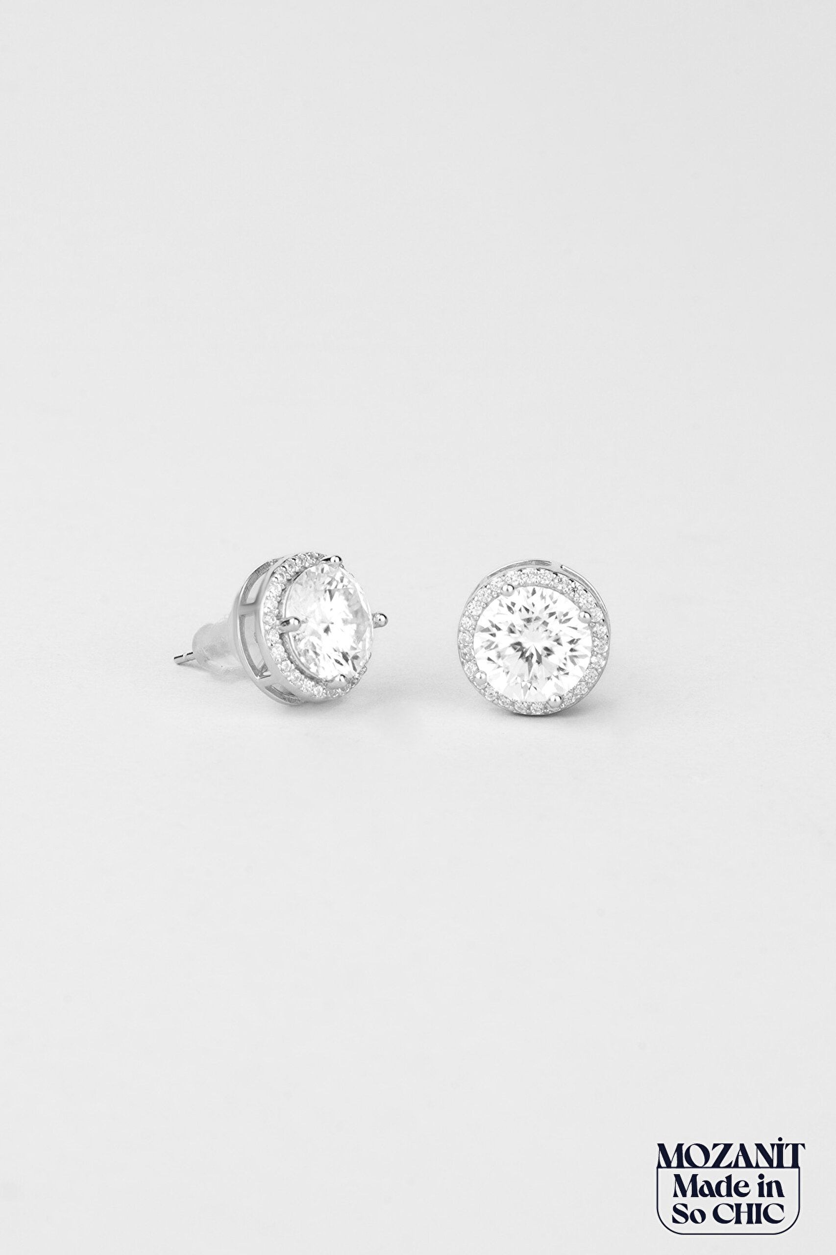 ⁠ Mozanit Tasarımı 18 Ayar Beyaz Altın Kaplama Gümüş Küpe_0}