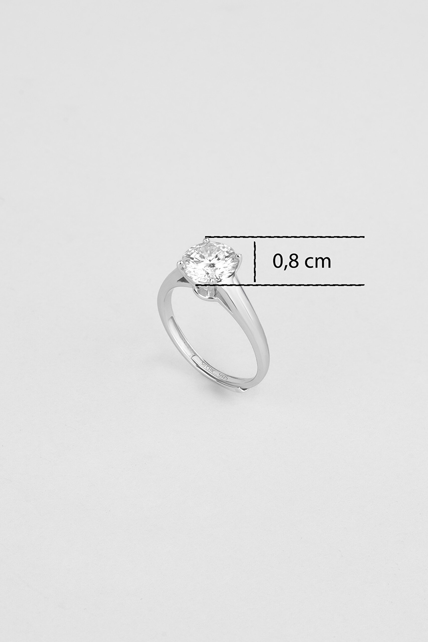 ⁠ Mozanit Işığı 18 Ayar Beyaz Altın Kaplama Ayarlanabilir Gümüş Tektaş Yüzük_2}