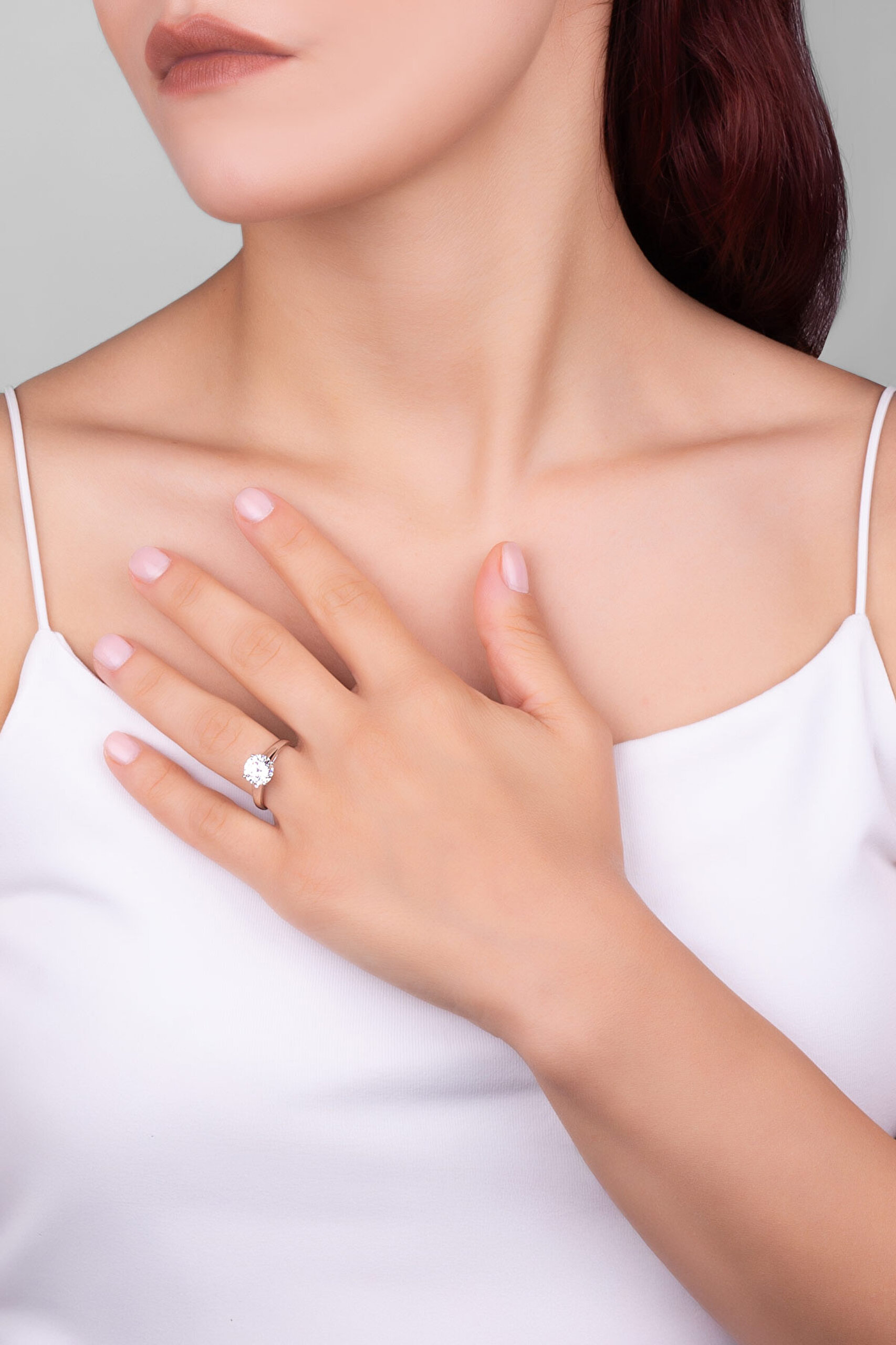 ⁠ Mozanit Işığı 18 Ayar Beyaz Altın Kaplama Ayarlanabilir Gümüş Tektaş Yüzük_3}