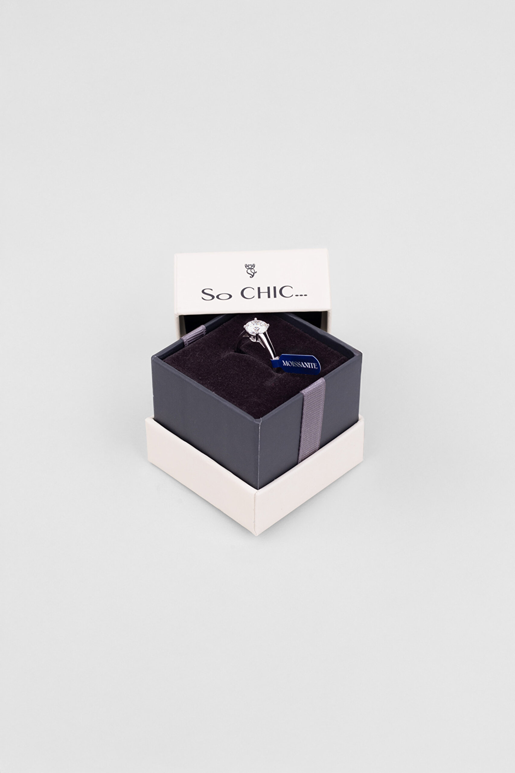 ⁠ Mozanit Işığı 18 Ayar Beyaz Altın Kaplama Ayarlanabilir Gümüş Tektaş Yüzük_5}