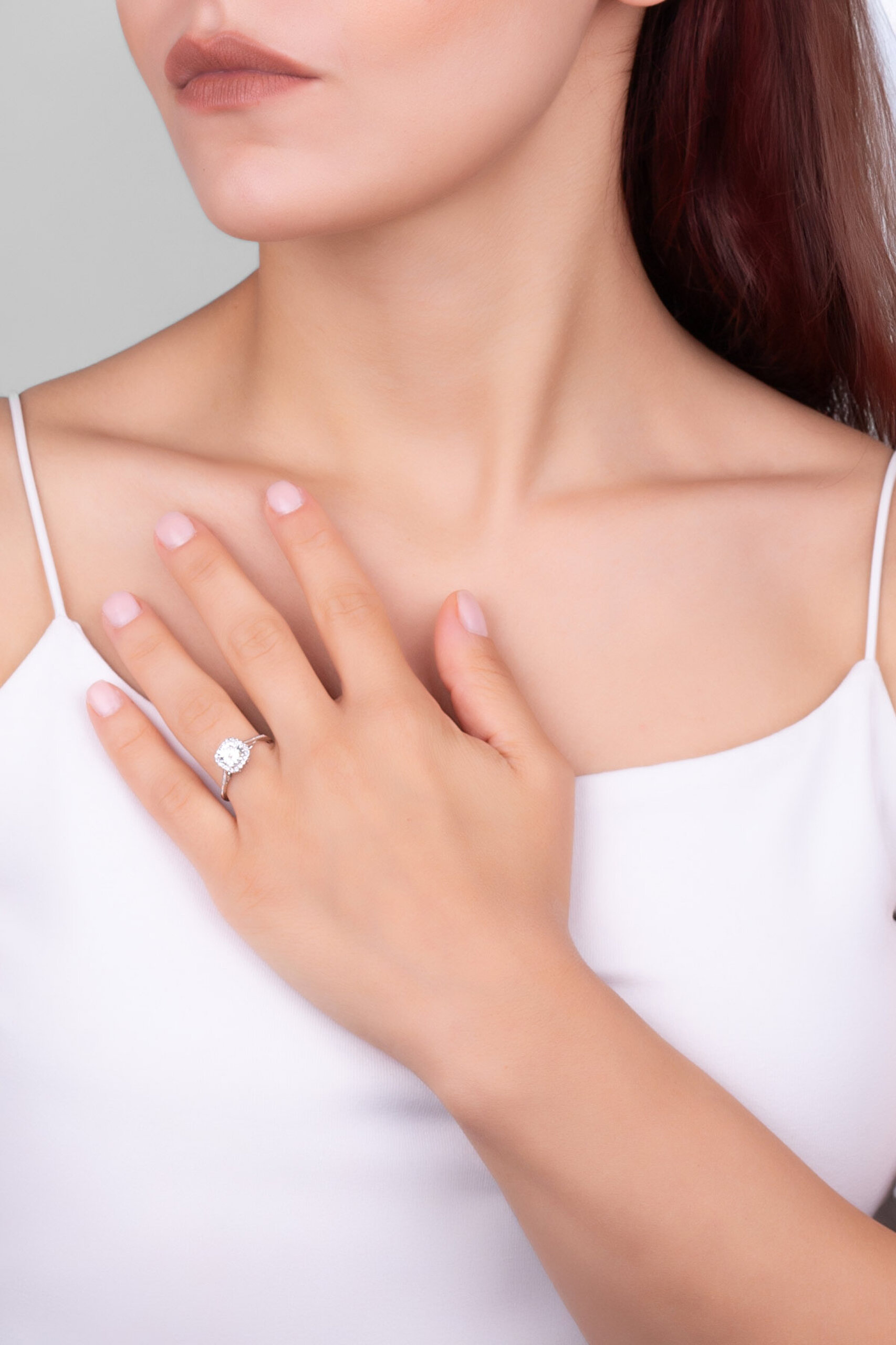 ⁠ Mozanit Şöleni 18 Ayar Beyaz Altın Kaplama Ayarlanabilir Gümüş Yüzük_3}