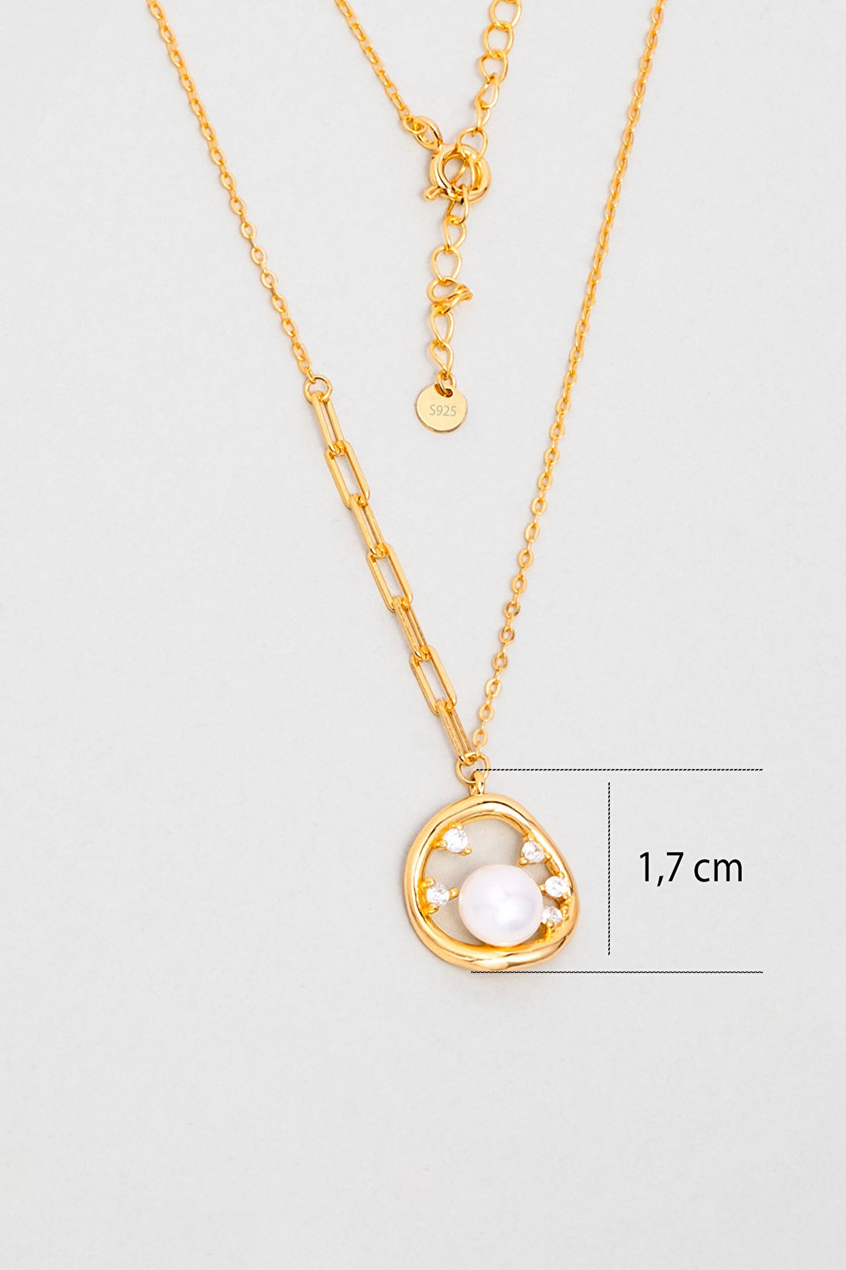 ⁠ İnci Dokunuşu 18 Ayar Sarı Altın Kaplama 45 Cm Gümüş Kolye_2}
