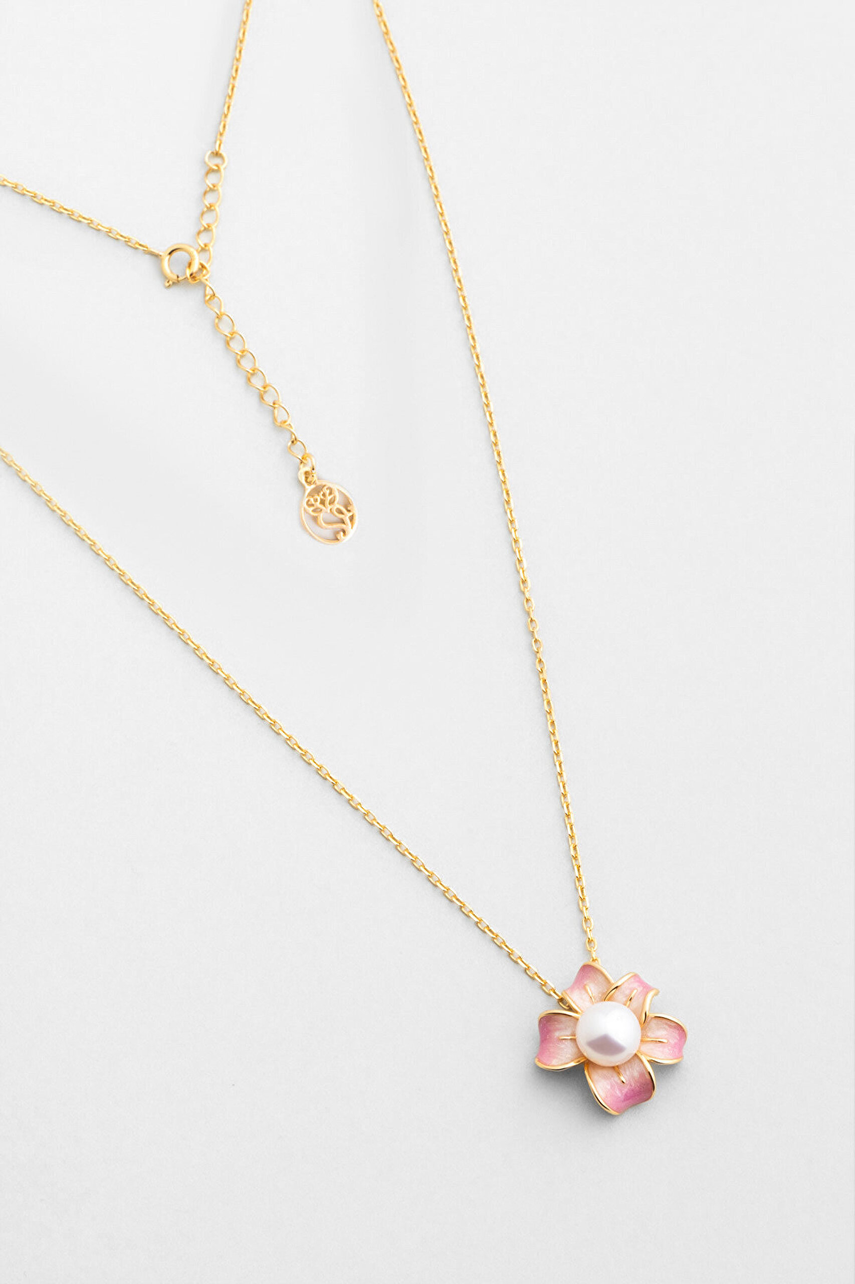 İnci Çiçeği 18 Ayar Sarı Altın Kaplama 45 Cm Gümüş Kolye - 0