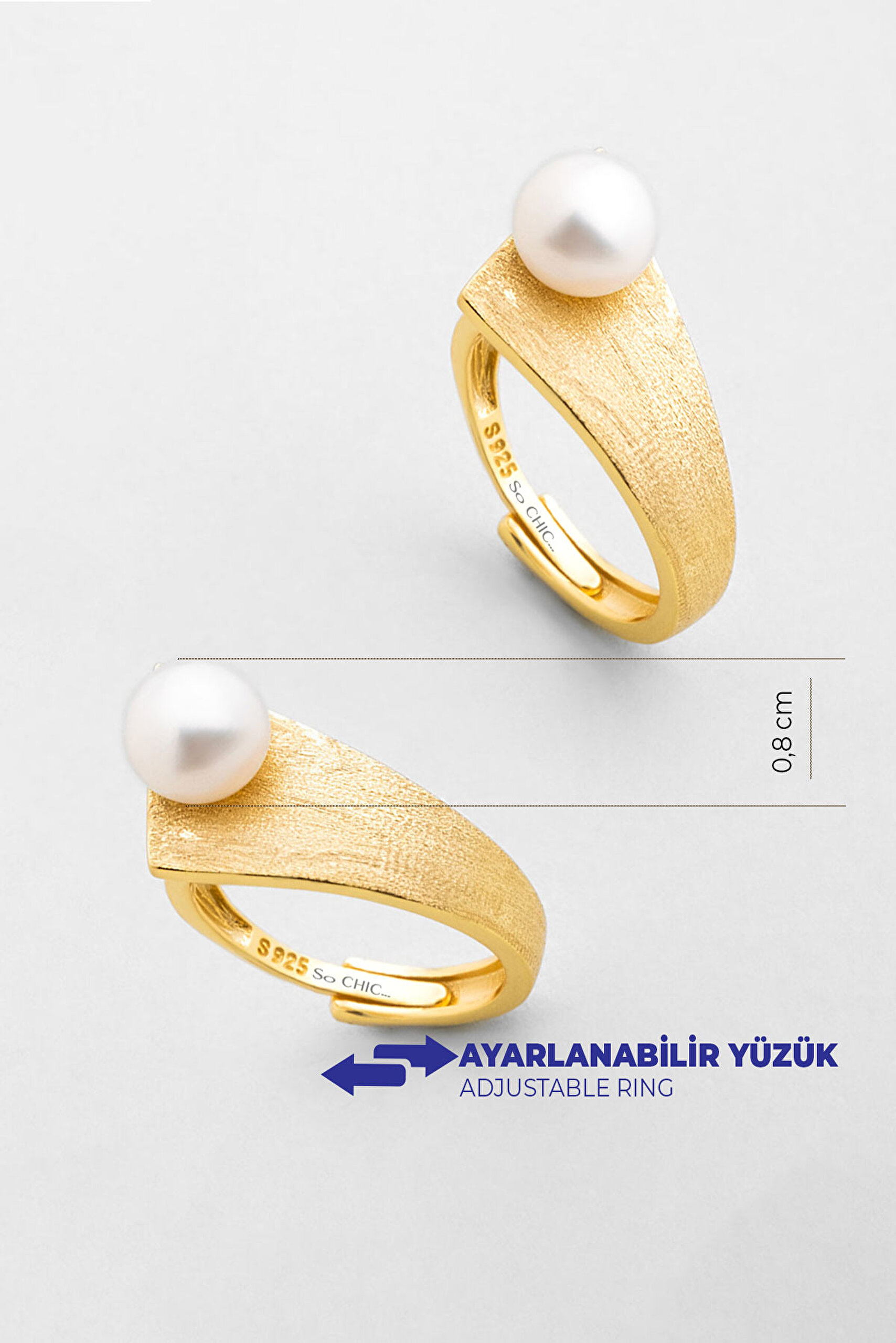 ⁠ Sophia 18 Ayar Sarı Altın Kaplama Ayarlanabilir Gümüş Yüzük_2}