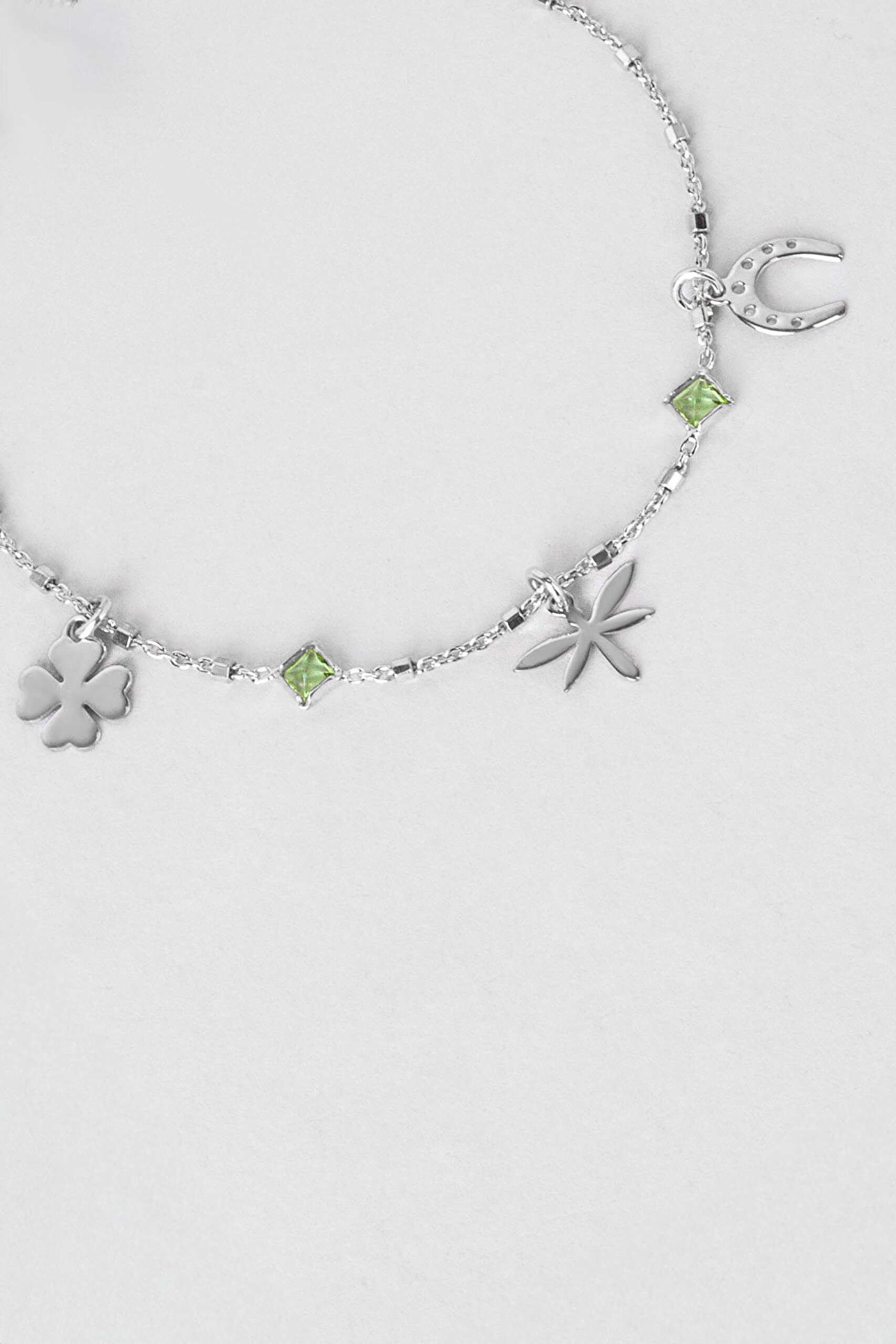 İtalyan Şans 18 Ayar Beyaz Altın Kaplama 19 Cm Gümüş Bileklik - 4