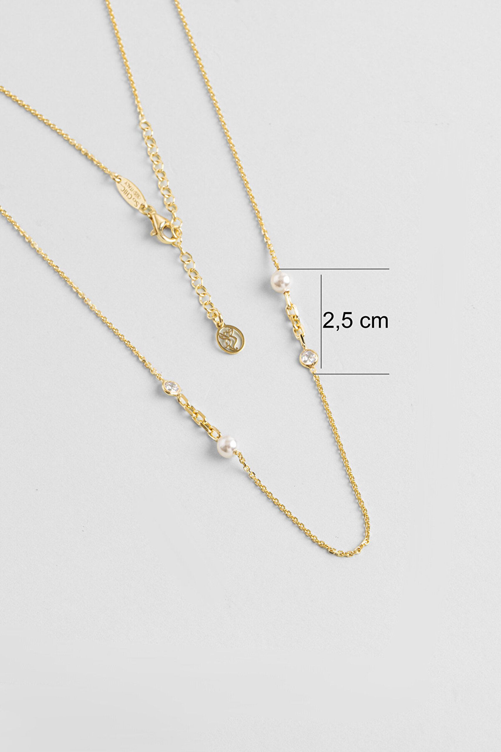 Lune İtalyan 18 Ayar Sarı Altın Kaplama 65 Cm Gümüş İnci Kolye - 2