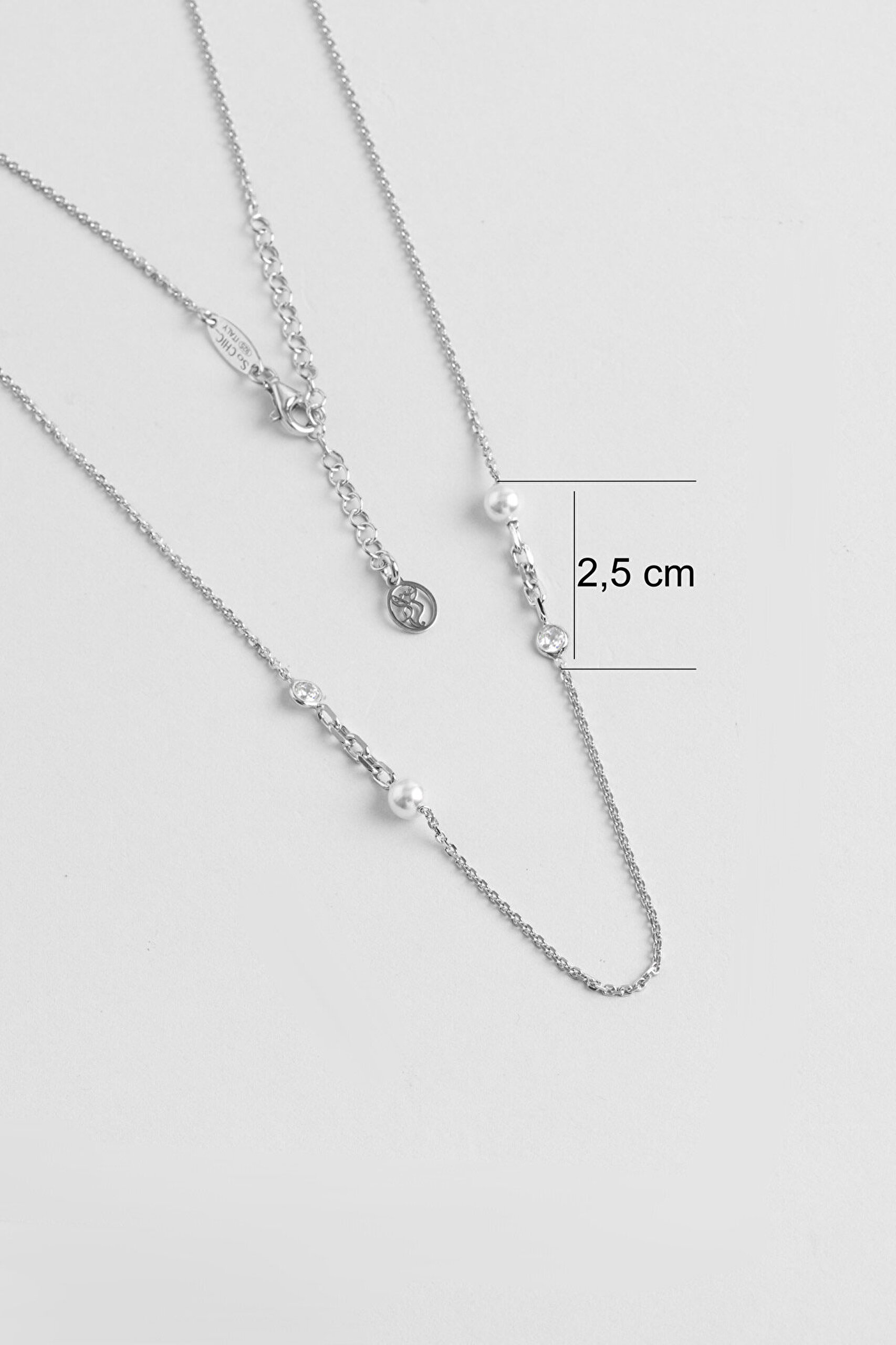 Lune İtalyan 18 Ayar Beyaz Altın Kaplama 65 Cm Gümüş İnci Kolye - 2