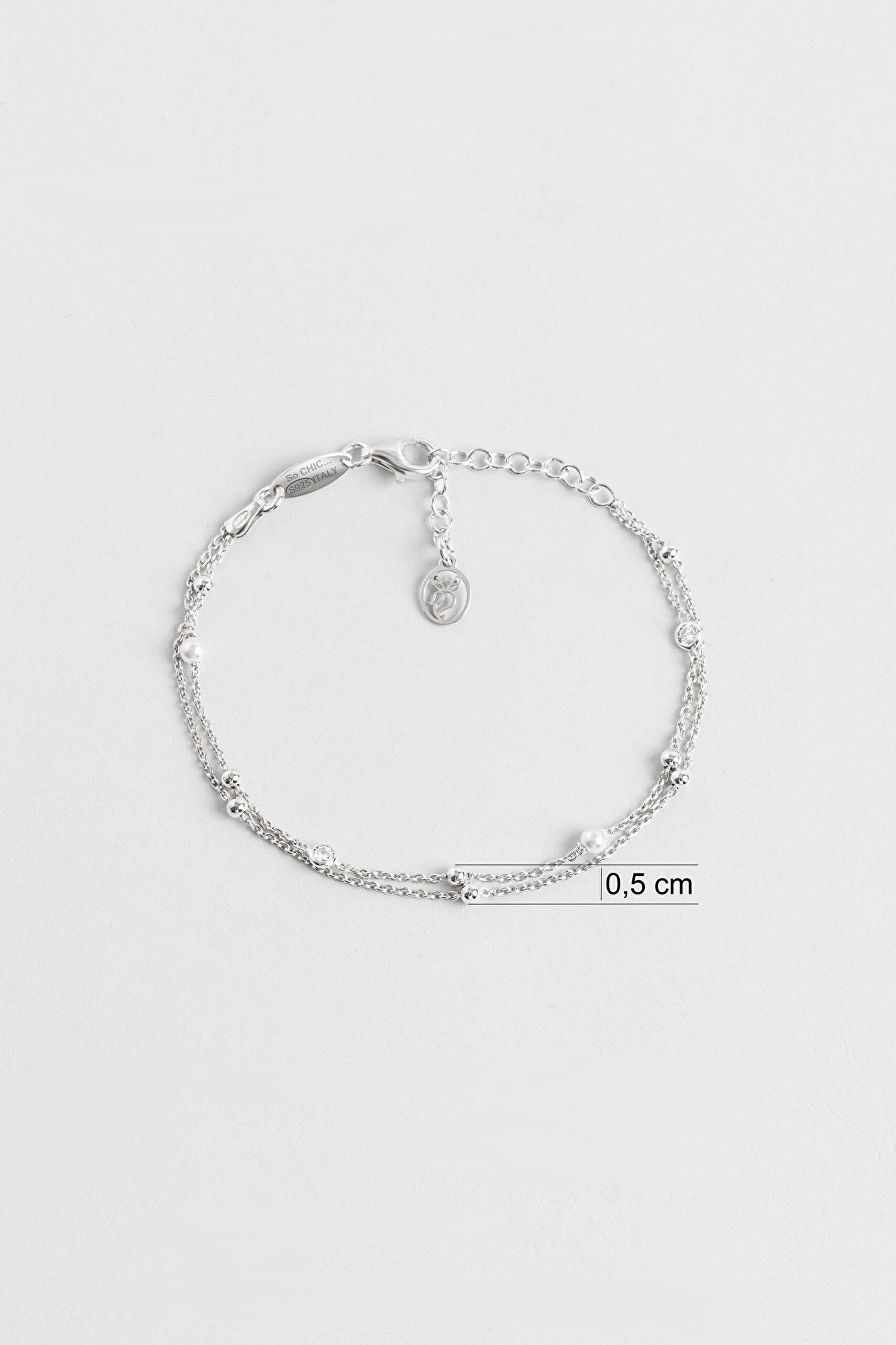 Lyra İtalyan 18 Ayar Beyaz Altın Kaplama 19 Cm Gümüş İnci Bileklik - 2