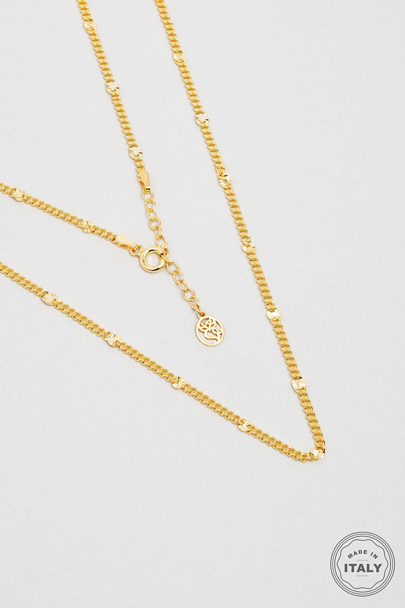 ⁠ Modern İtalyan 18 Ayar Sarı Altın Kaplama 44 Cm Gümüş Kolye_0}