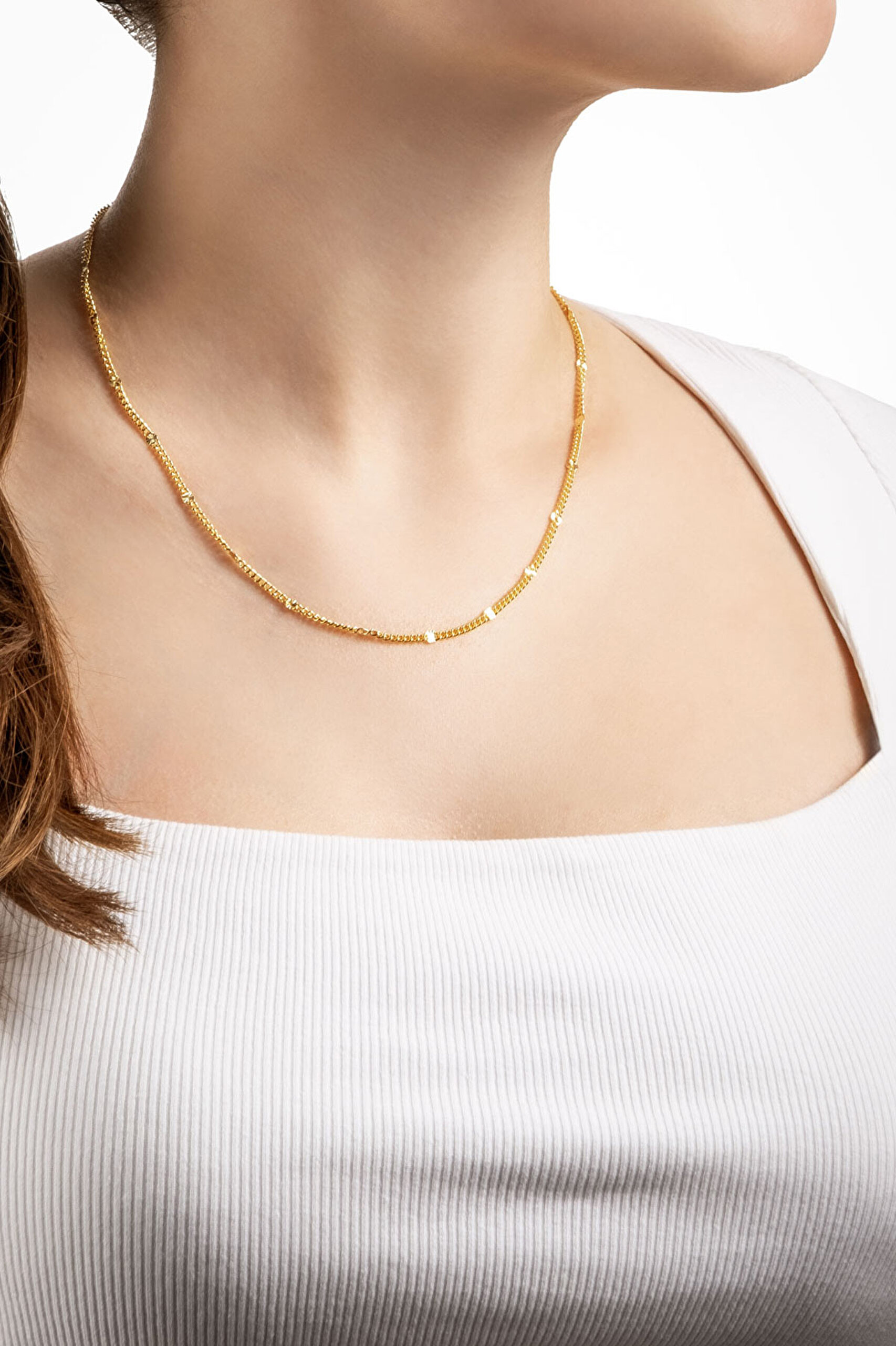 ⁠ Modern İtalyan 18 Ayar Sarı Altın Kaplama 44 Cm Gümüş Kolye_3}