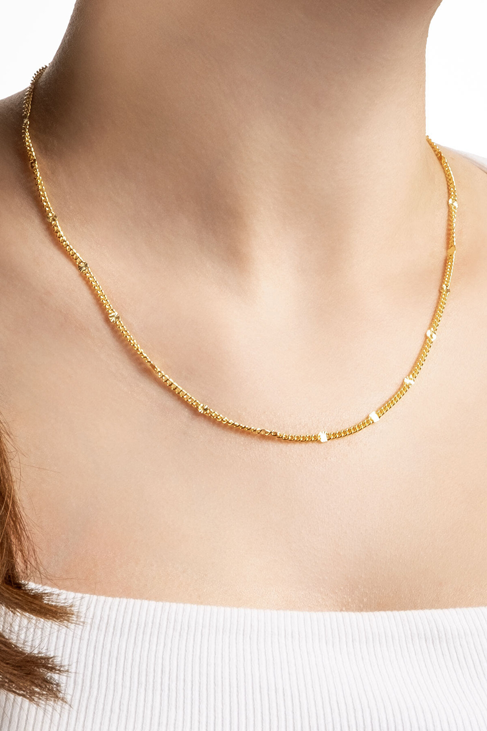 ⁠ Modern İtalyan 18 Ayar Sarı Altın Kaplama 44 Cm Gümüş Kolye_1}