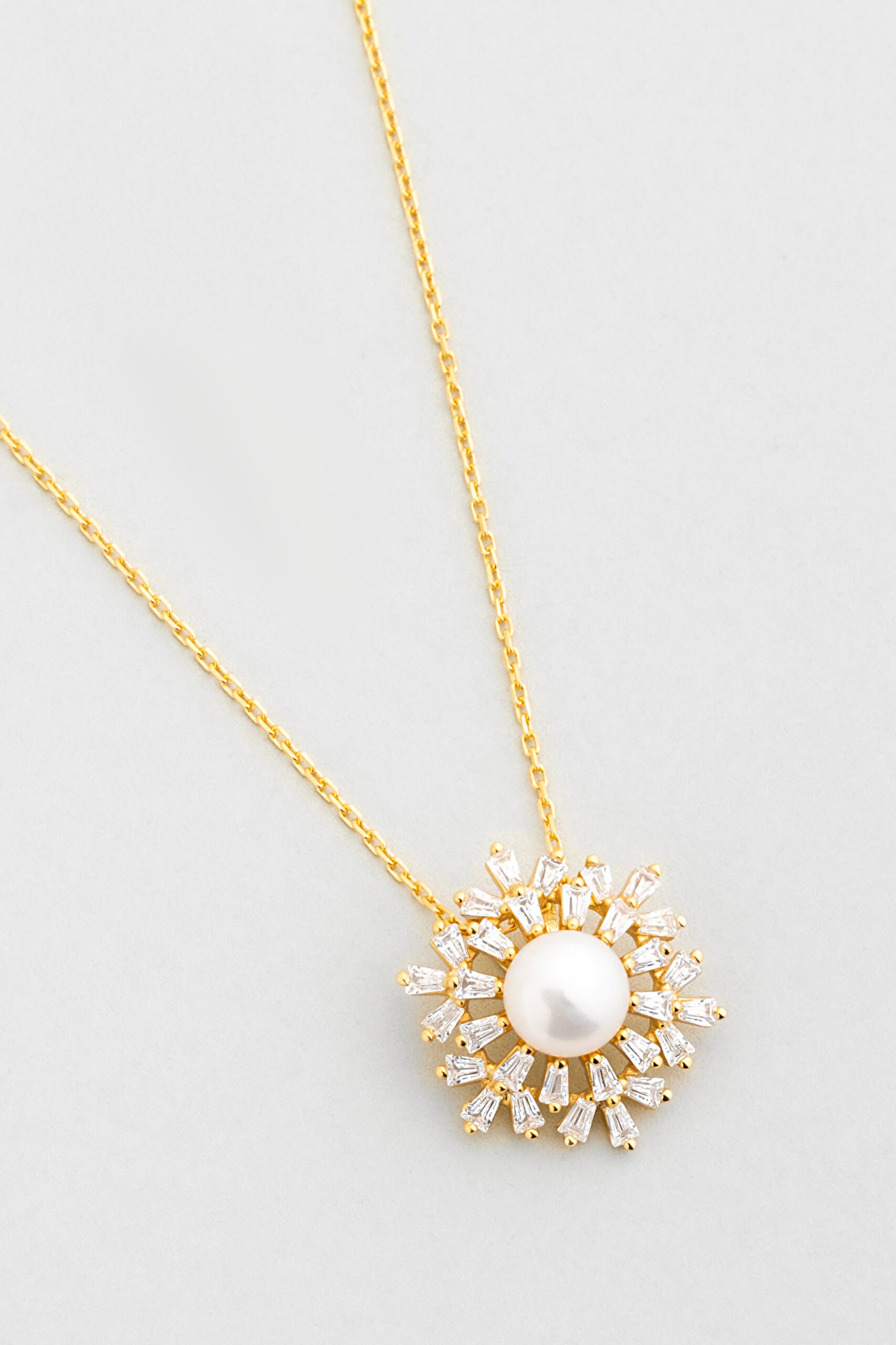 ⁠ İnci Güneşi 18 Ayar Sarı Altın Kaplama 42 Cm Gümüş Kolye_4}