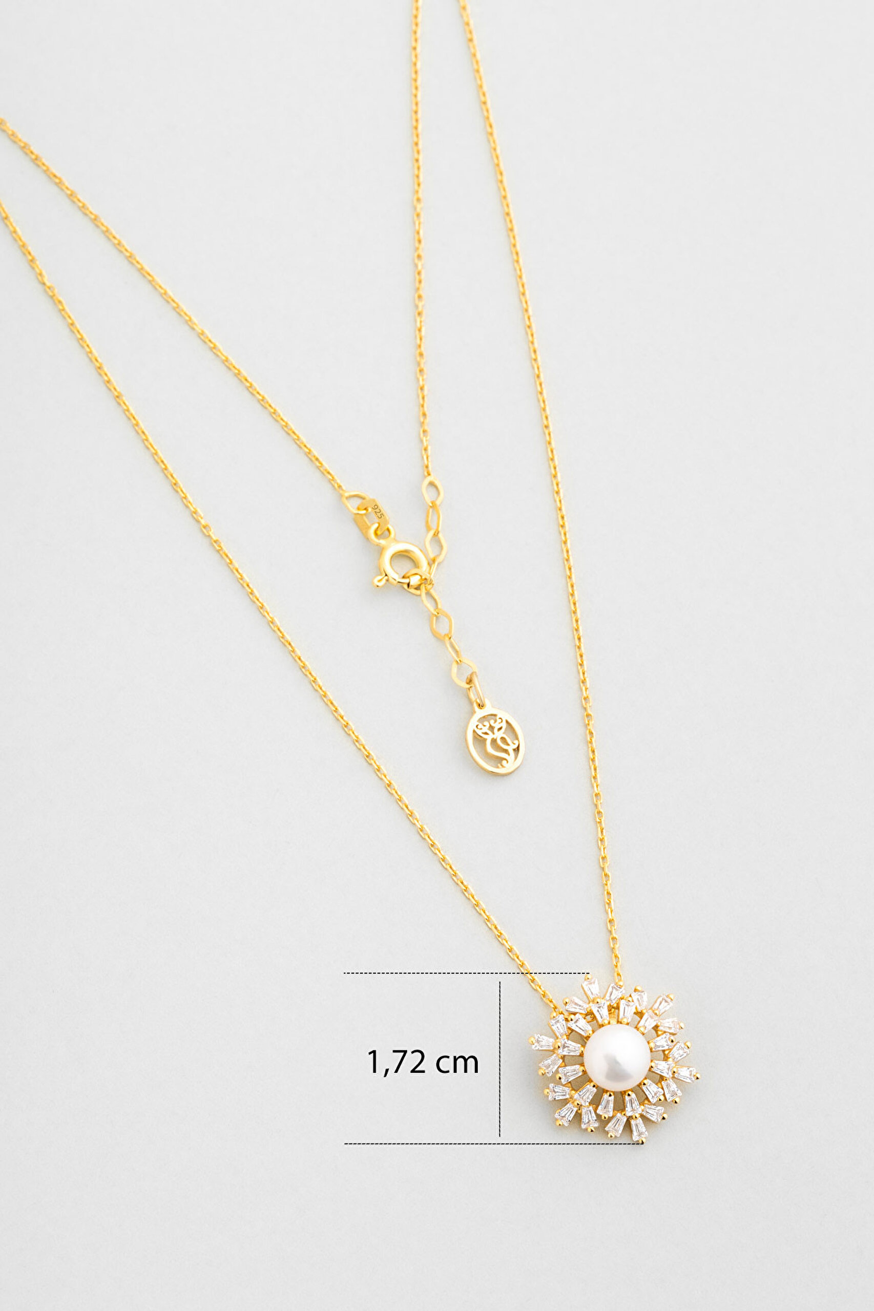 ⁠ İnci Güneşi 18 Ayar Sarı Altın Kaplama 42 Cm Gümüş Kolye_2}