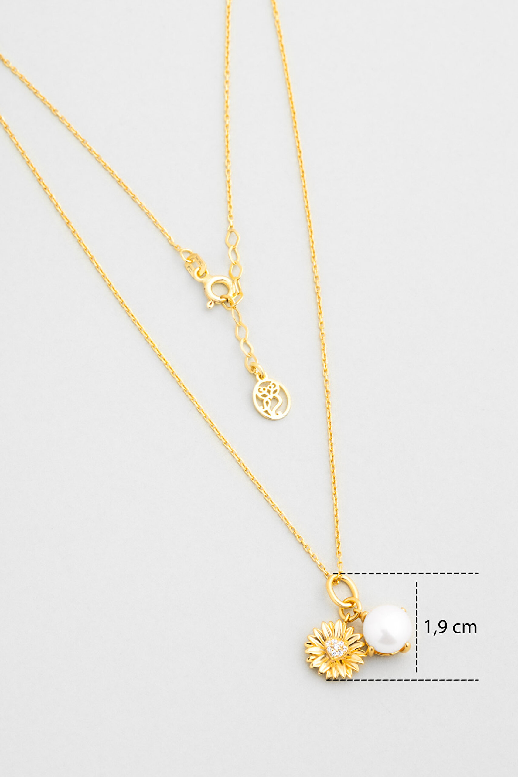 ⁠ Ayçiçeği Işıltısı 18 Ayar Sarı Altın Kaplama 42 Cm Gümüş İnci Kolye_2}