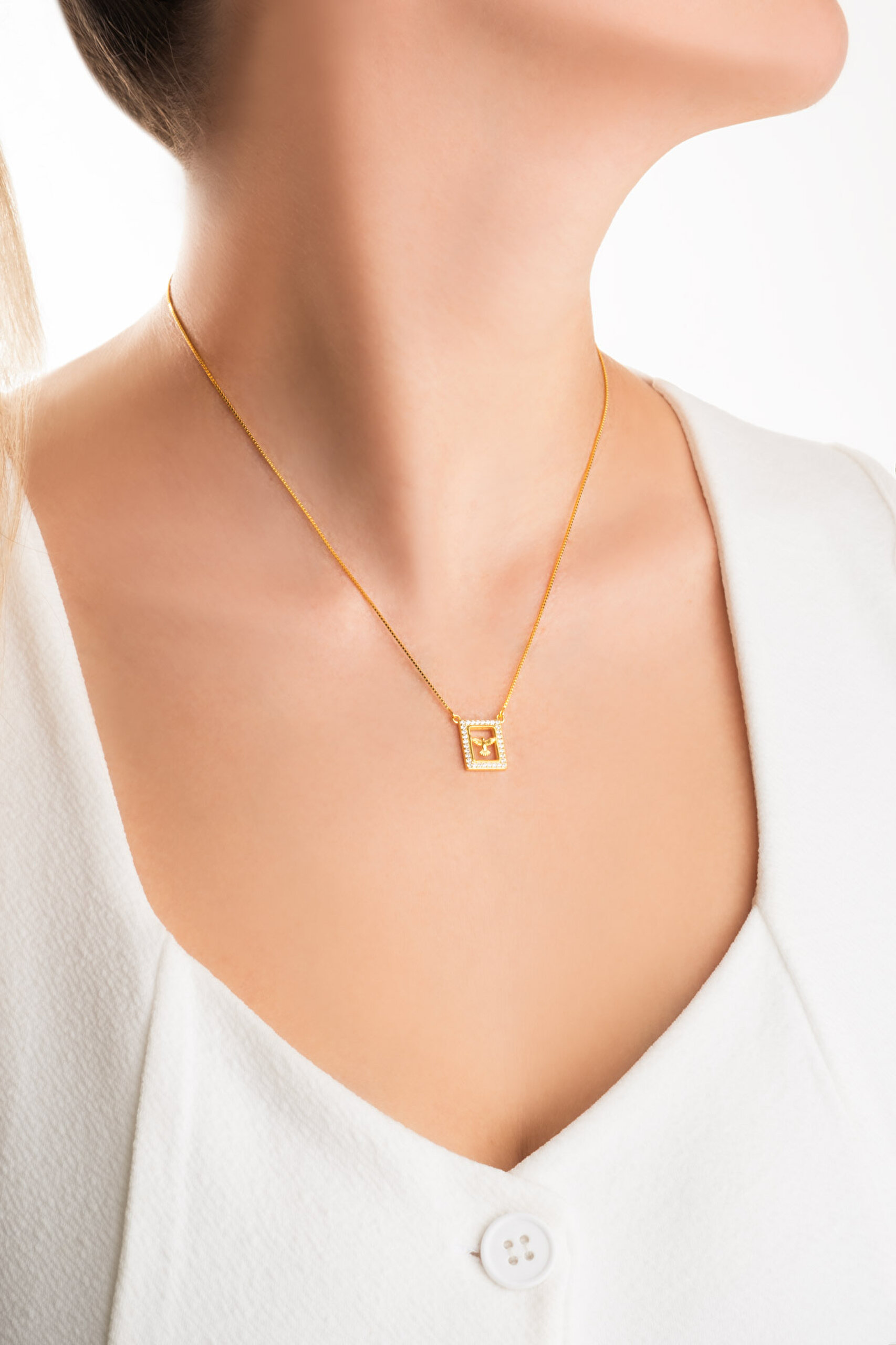 ⁠ Anka Kuşu 18 Ayar Sarı Altın Kaplama 45 Cm Gümüş Minimal Kolye_3}