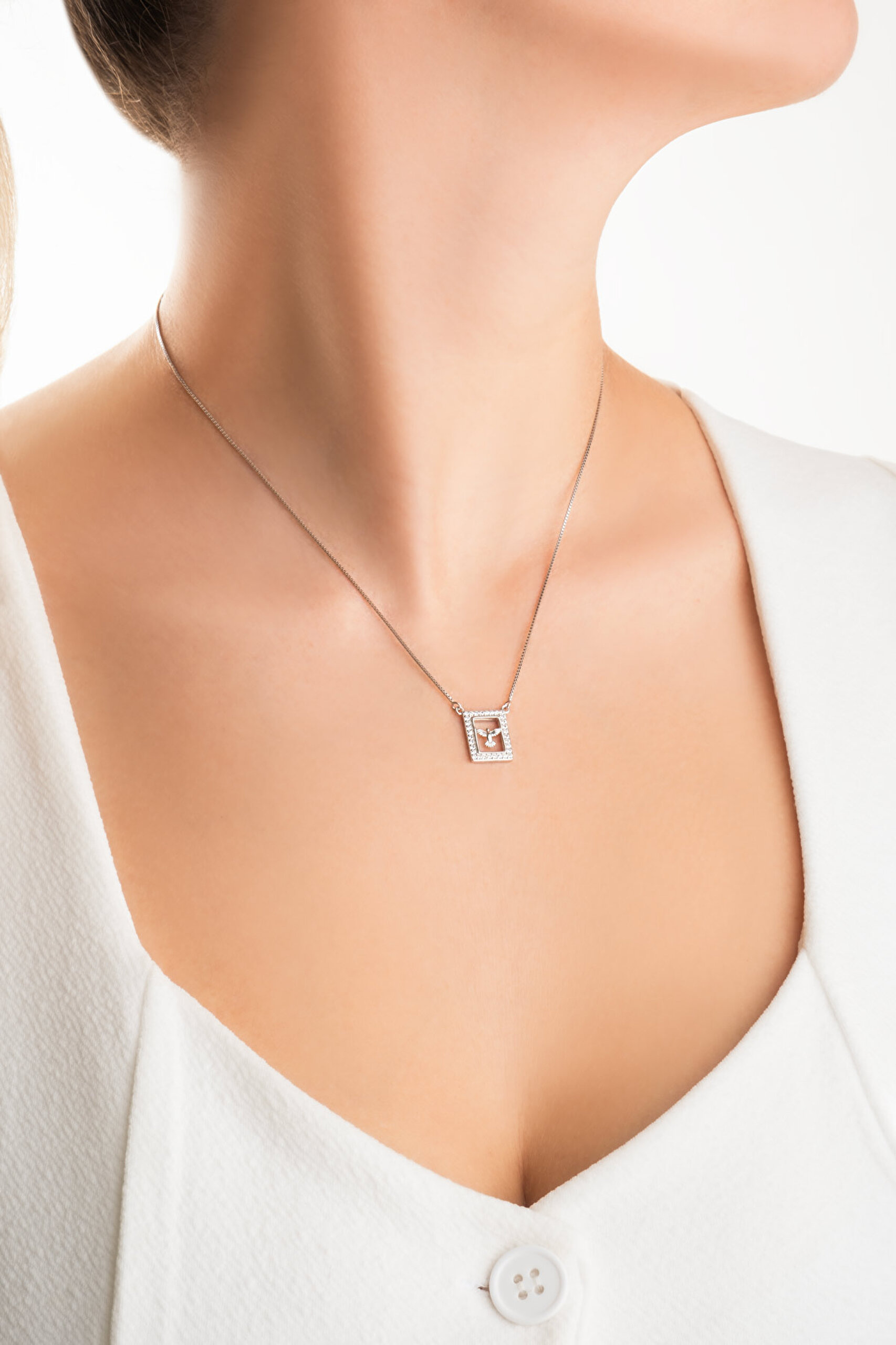 ⁠ Anka Kuşu 18 Ayar Beyaz Altın Kaplama 45 Cm Gümüş Minimal Kolye_3}