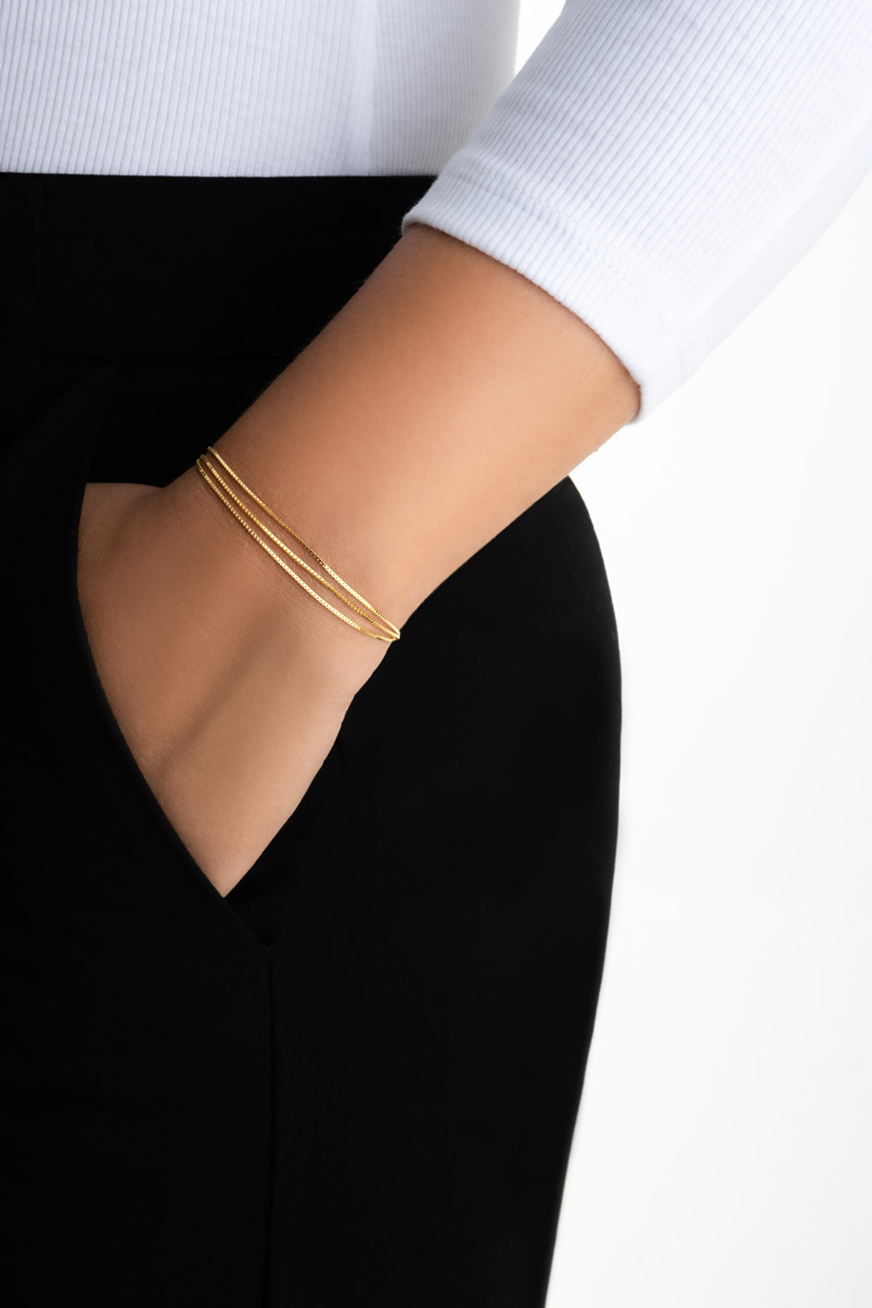 ⁠ Sonsuz Bağ 18 Ayar Sarı Altın Kaplama 19 Cm Gümüş Üçlü Zincir Bileklik_3}