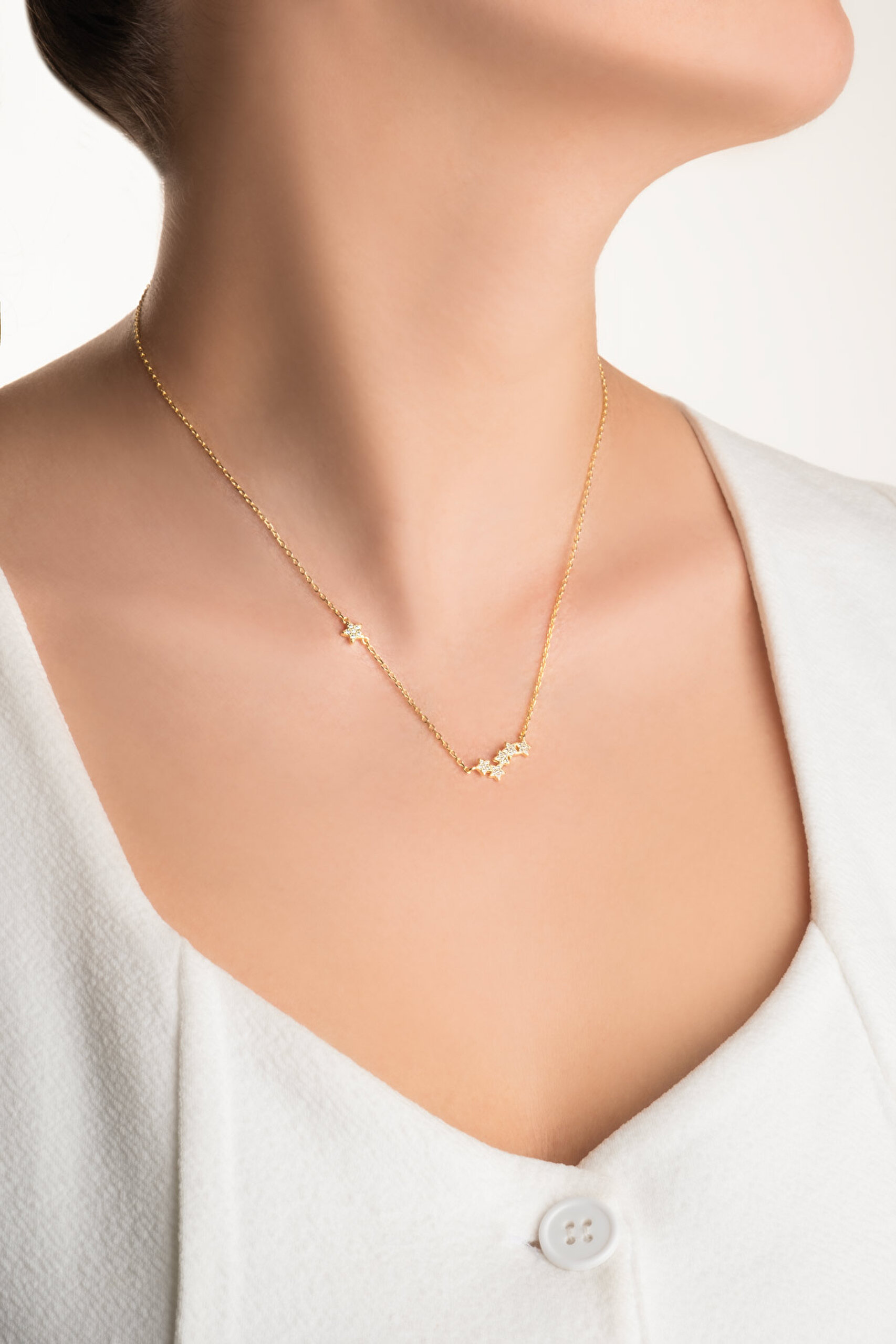 ⁠ Yıldız Yolu 18 Ayar Sarı Altın Kaplama 45 Cm Gümüş Kolye_3}