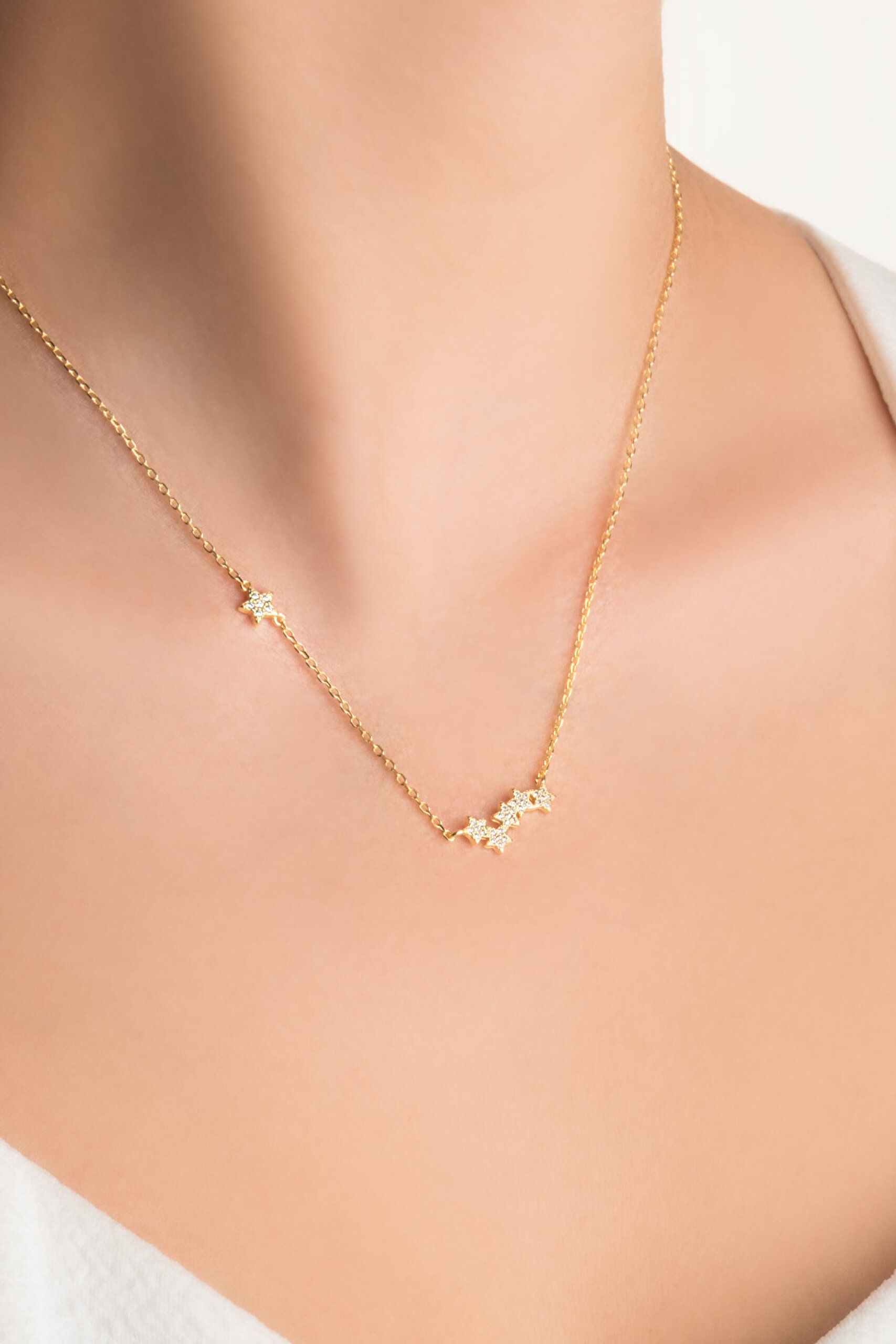 ⁠ Yıldız Yolu 18 Ayar Sarı Altın Kaplama 45 Cm Gümüş Kolye_1}