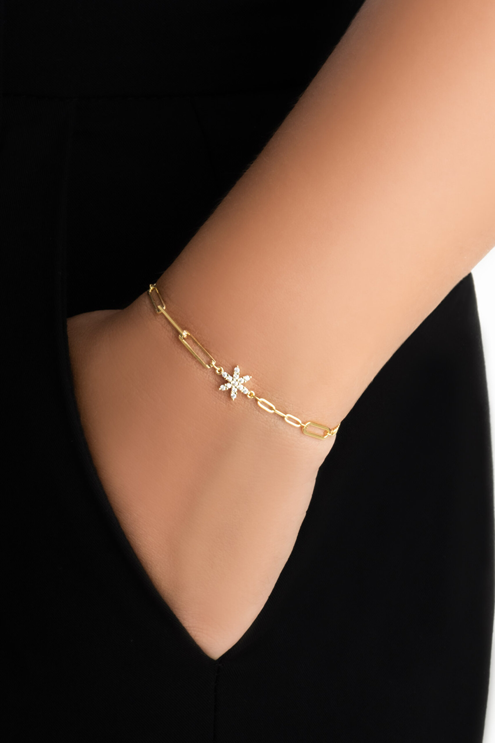 ⁠ Manolya 18 Ayar Sarı Altın Kaplama 19 Cm Gümüş Bileklik_1}