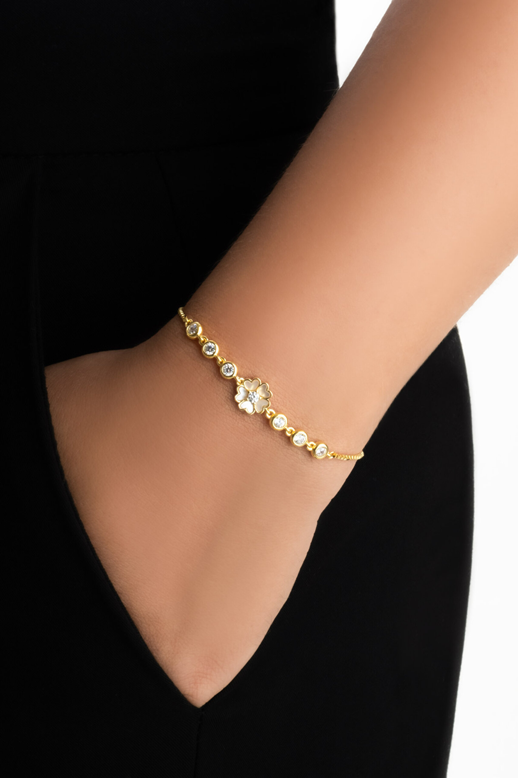 ⁠ Kardelen 18 Ayar Sarı  Altın Kaplama Ayarlanabilir Gümüş Bileklik_1}