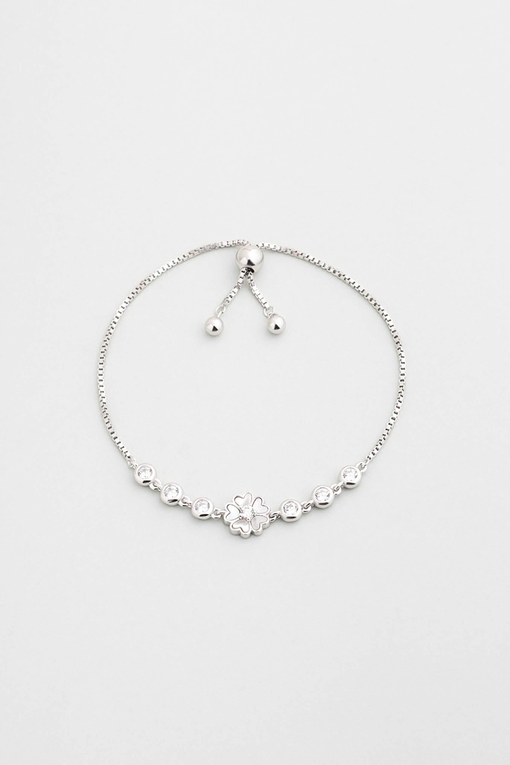 ⁠ Kardelen 18 Ayar Beyaz Altın Kaplama Ayarlanabilir Gümüş Bileklik_0}