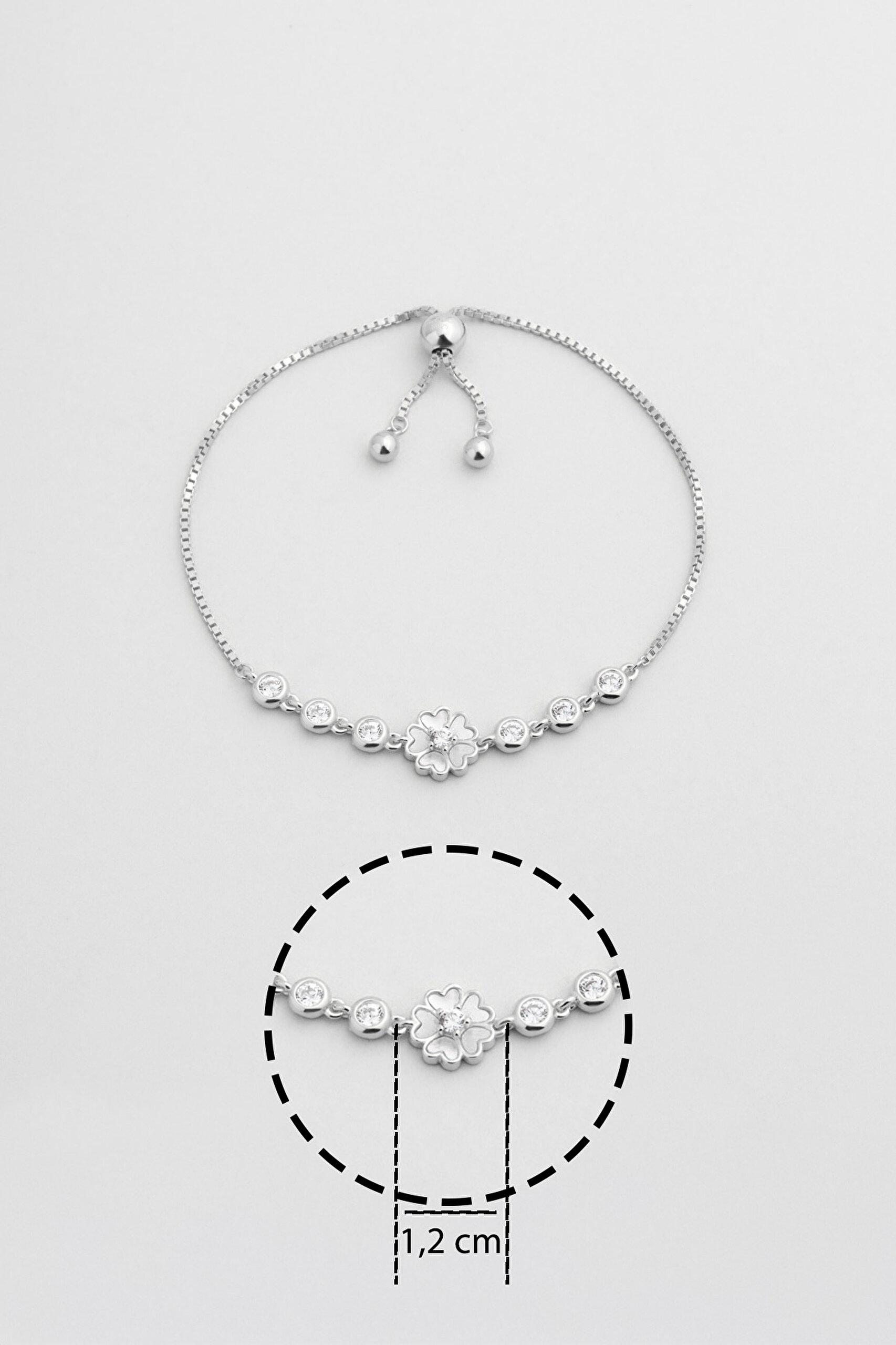 ⁠ Kardelen 18 Ayar Beyaz Altın Kaplama Ayarlanabilir Gümüş Bileklik_2}