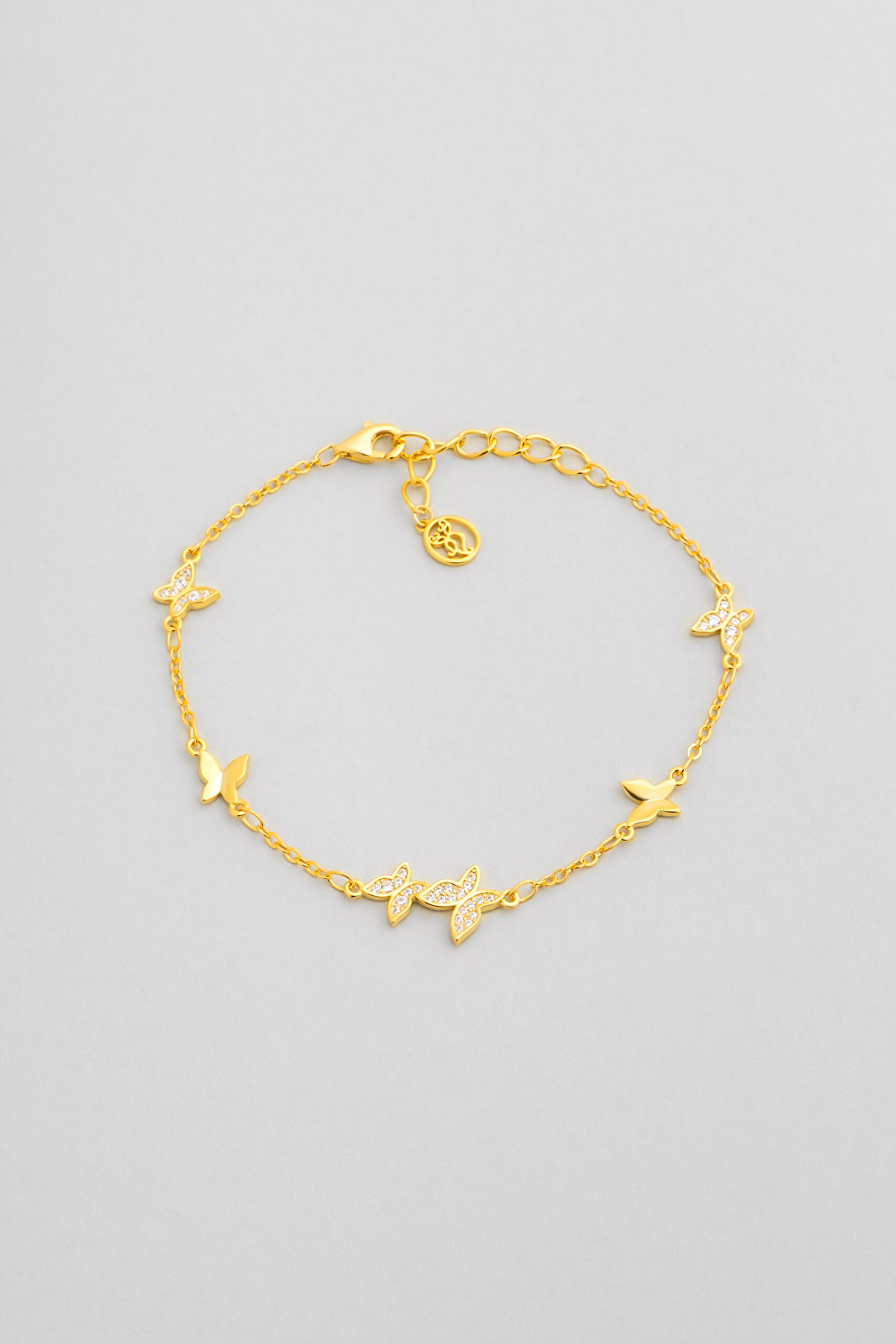 ⁠ Kelebek Işıltısı 18 Ayar Sarı Altın Kaplama 19 Cm Gümüş Bileklik_0}