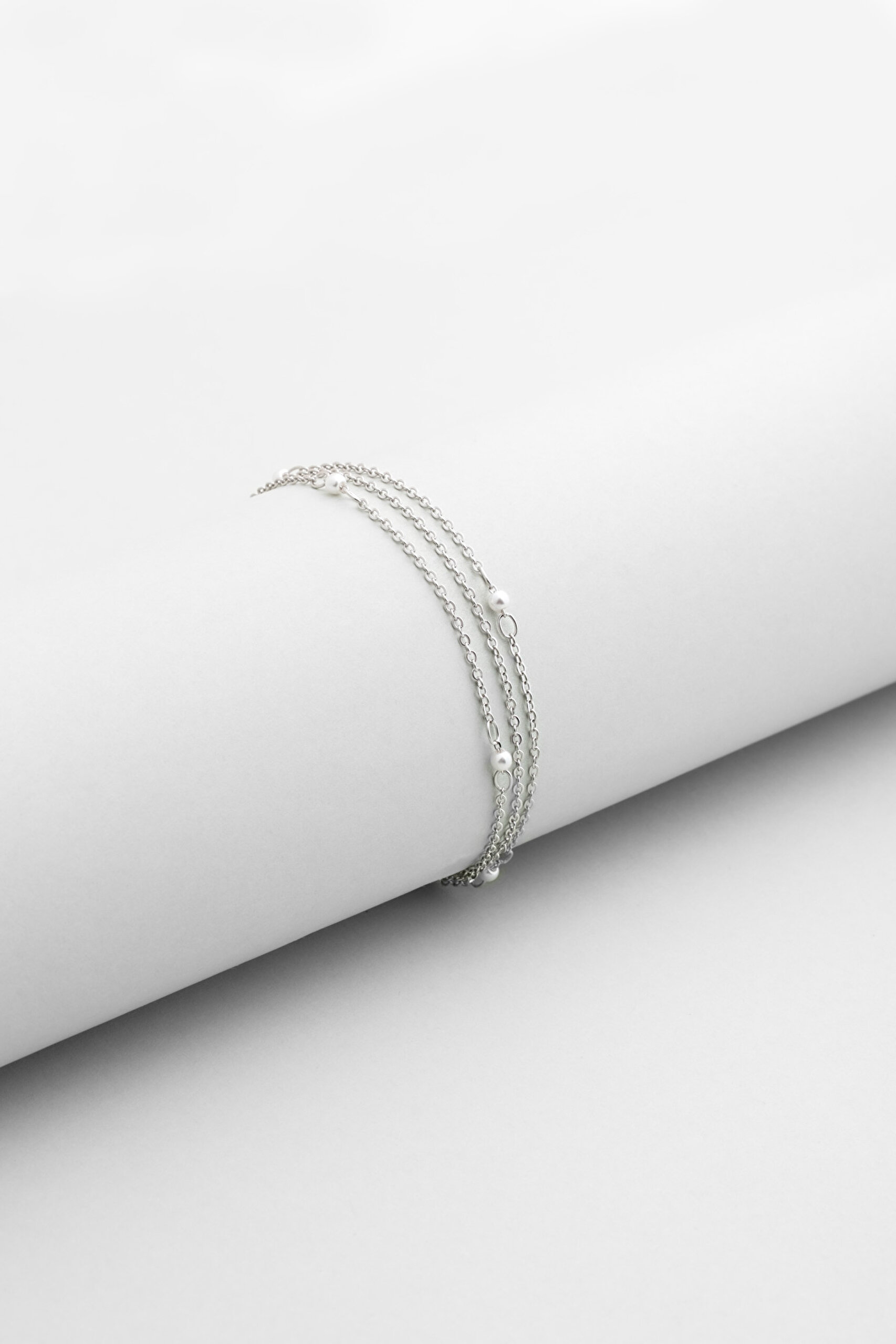 ⁠ Venüs 18 Ayar Beyaz Altın Kaplama 19 Cm Gümüş İnci Bileklik_0}