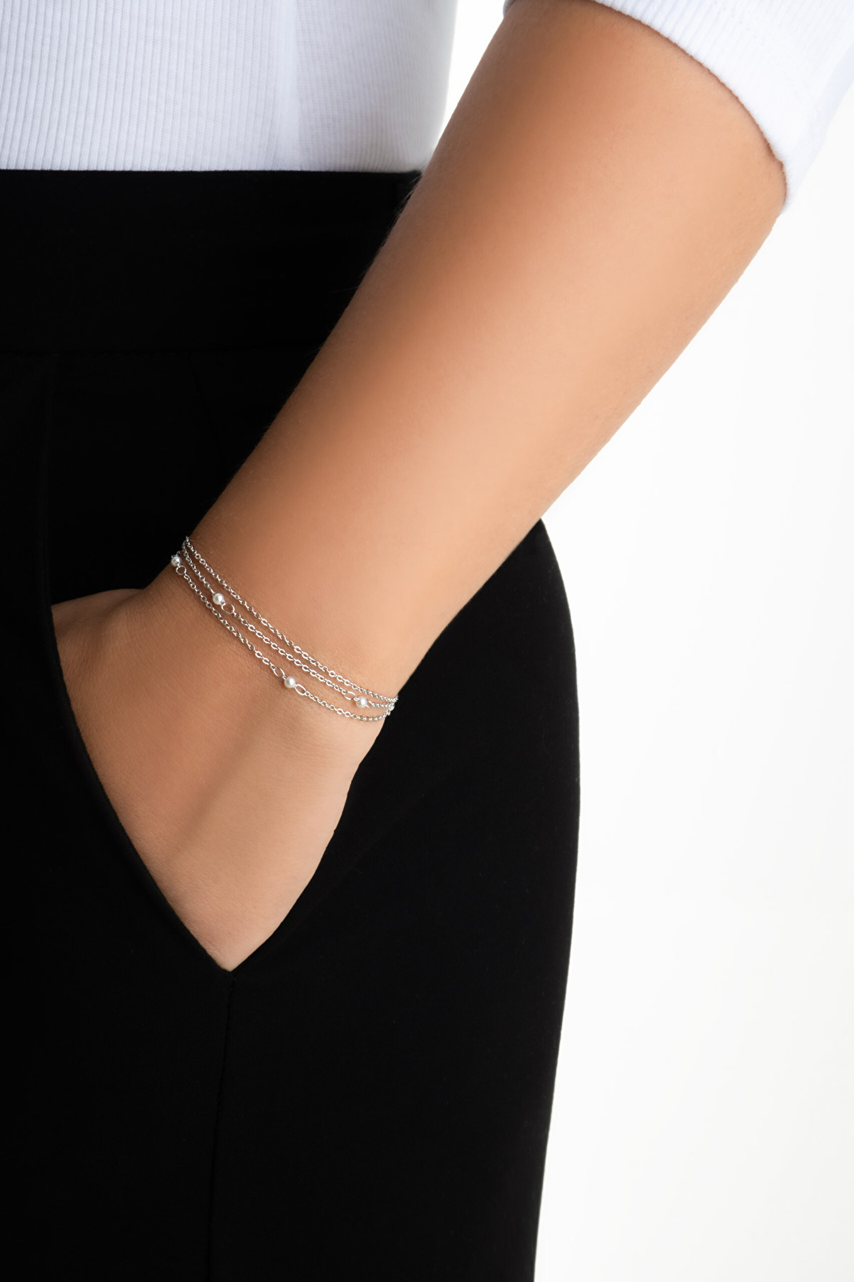 ⁠ Venüs 18 Ayar Beyaz Altın Kaplama 19 Cm Gümüş İnci Bileklik_3}