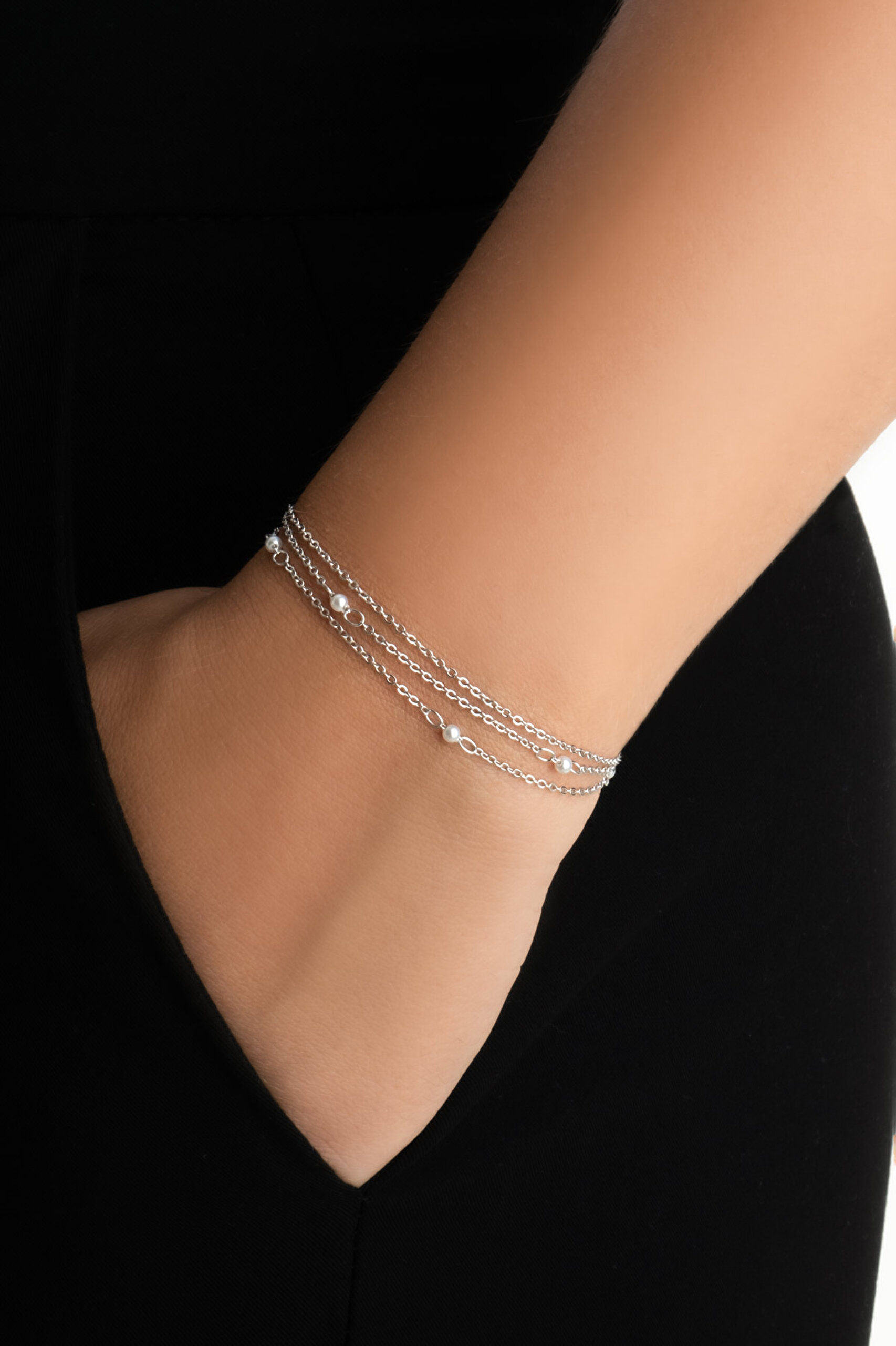 ⁠ Venüs 18 Ayar Beyaz Altın Kaplama 19 Cm Gümüş İnci Bileklik_1}