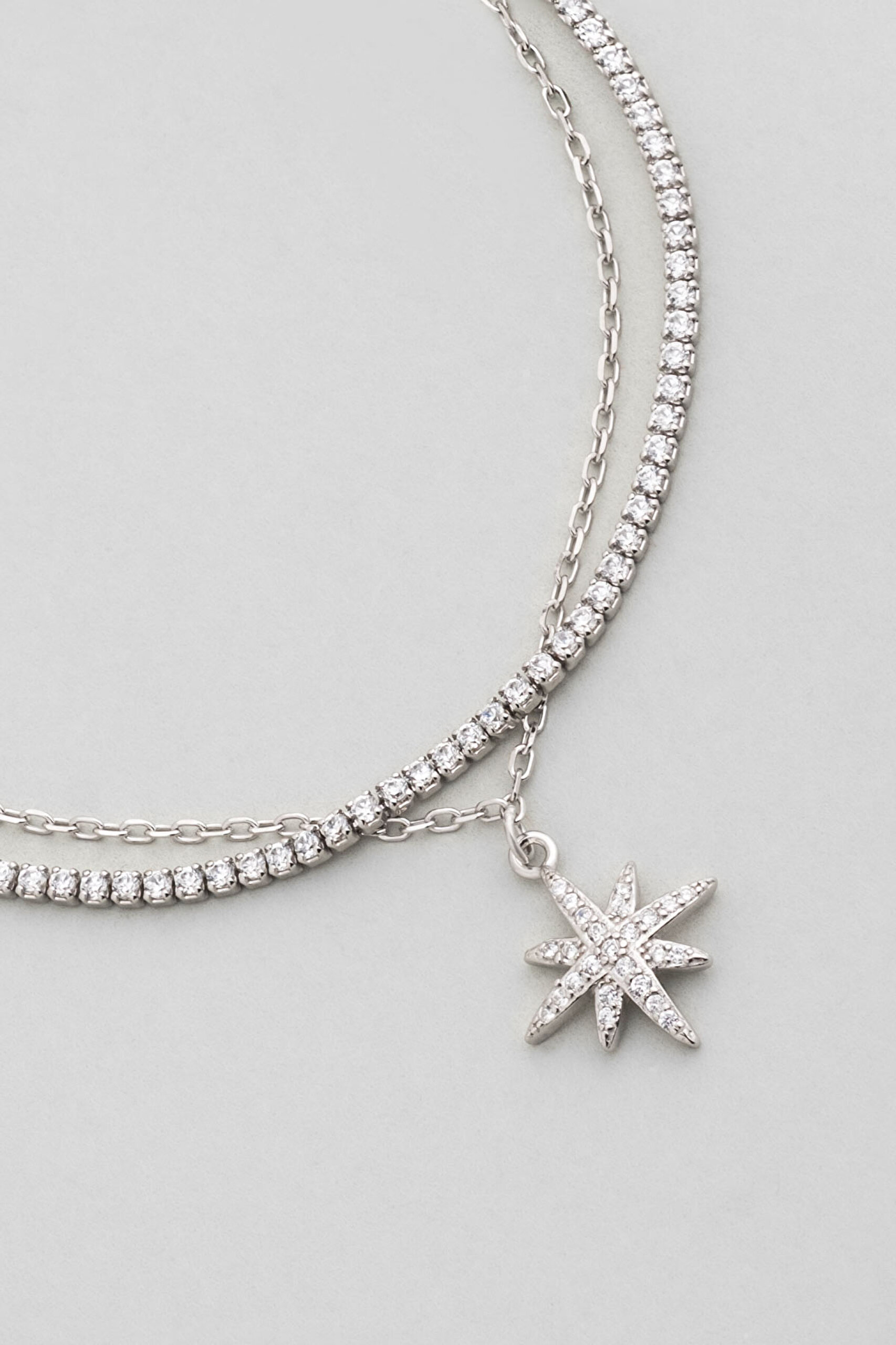 Kutup Yıldızı 18 Ayar Beyaz Altın Kaplama 19 Cm Gümüş İkili Bileklik - 4