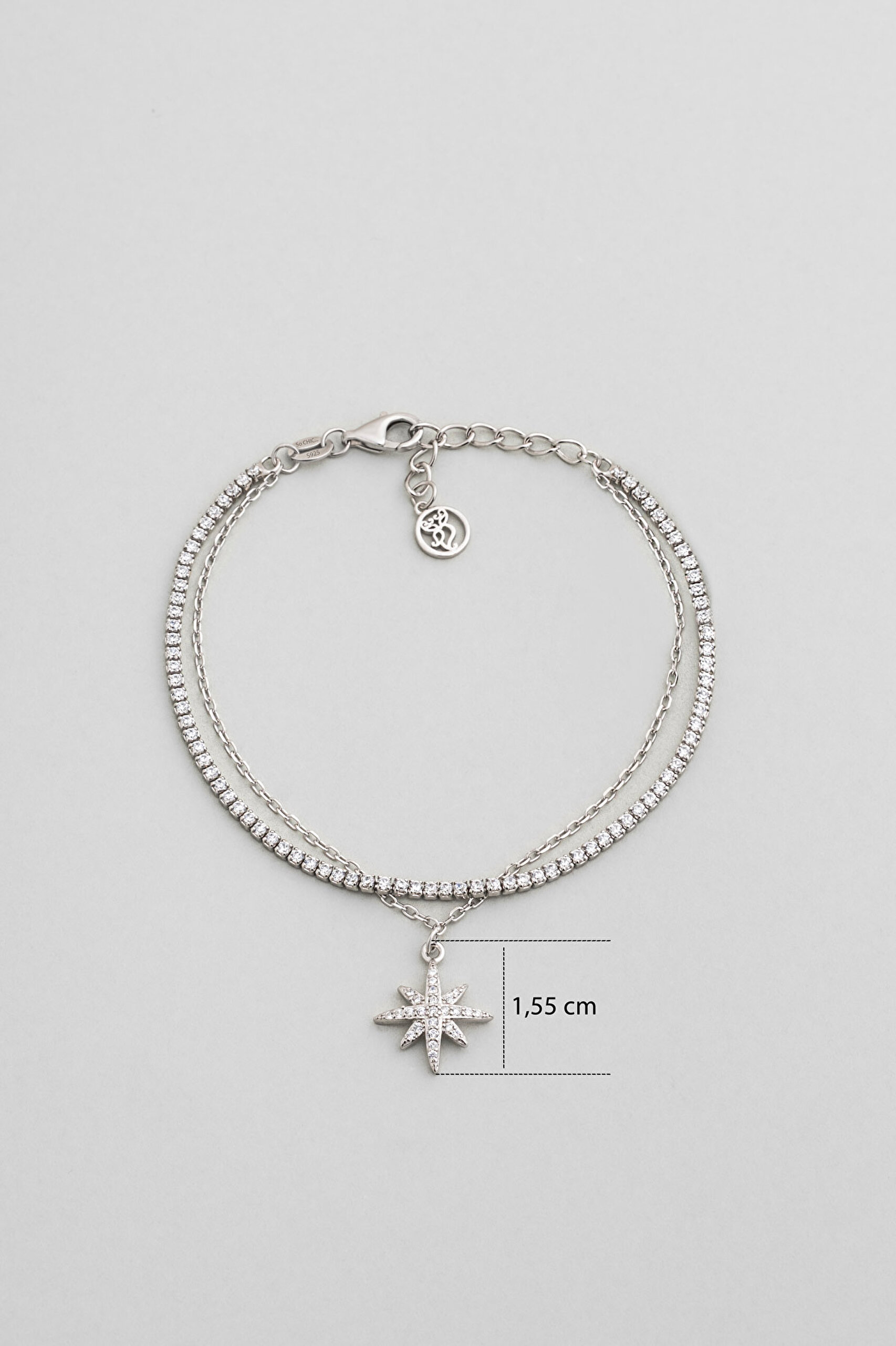 Kutup Yıldızı 18 Ayar Beyaz Altın Kaplama 19 Cm Gümüş İkili Bileklik - 2