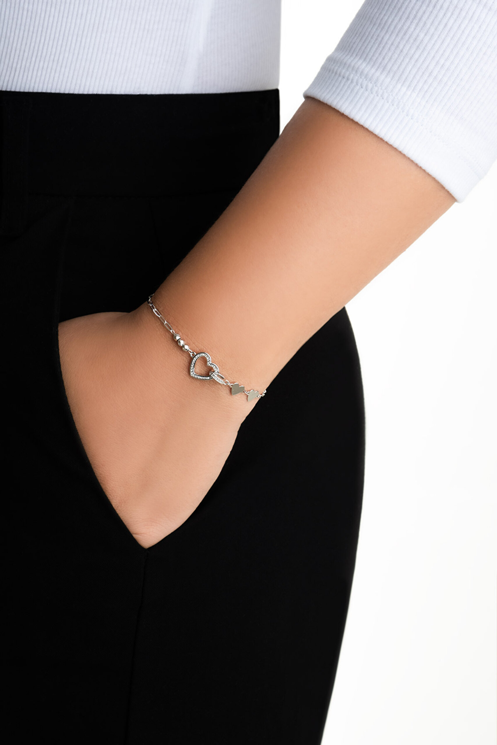 ⁠ Aşk Tılsımı 18 Ayar Beyaz Altın Kaplama 19 Cm Gümüş Minimal Bileklik_3}