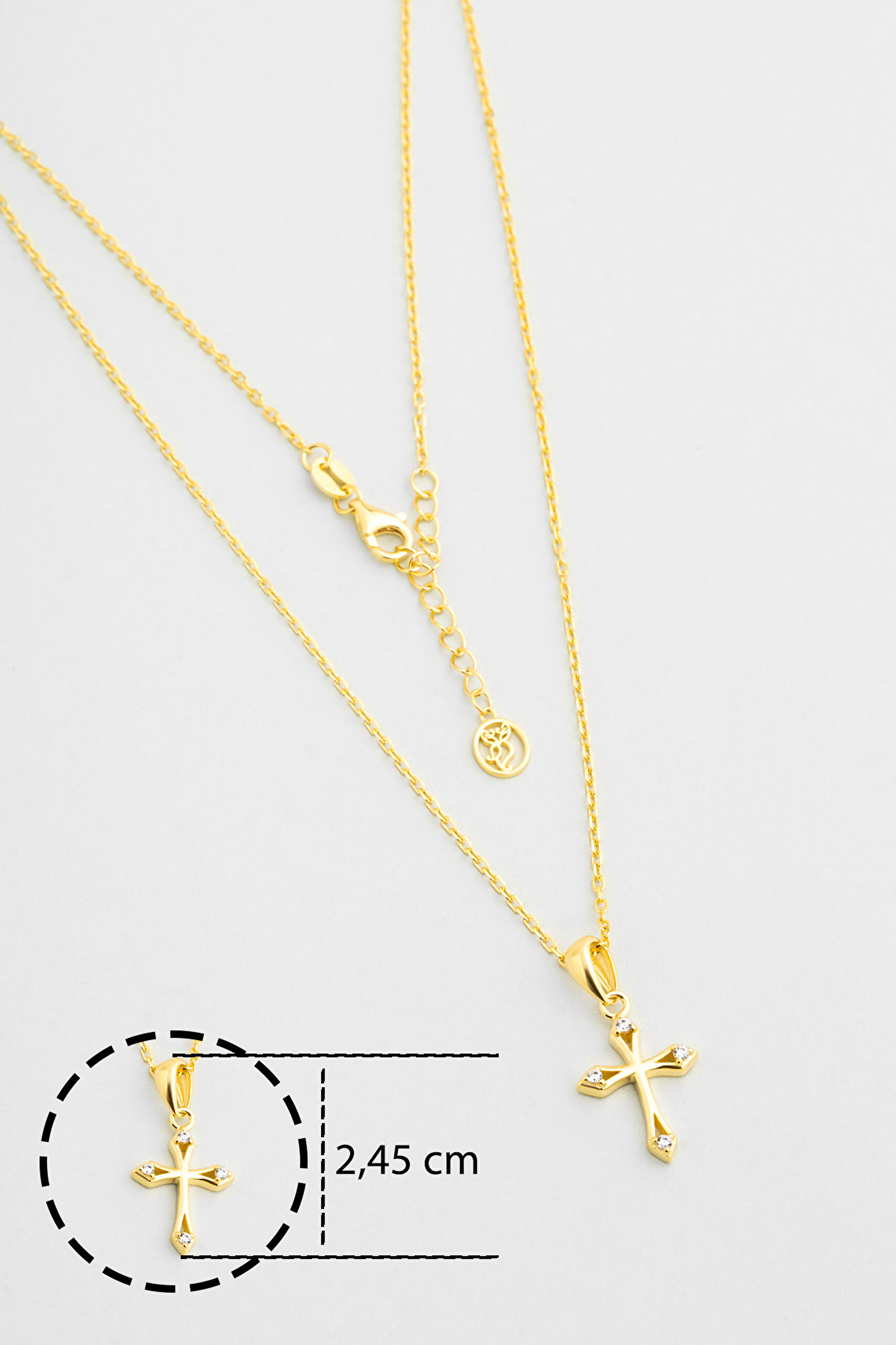 ⁠ Sonsuz Işık 18 Ayar Sarı Altın Kaplama 45 Cm Gümüş Haç Kolye_2}